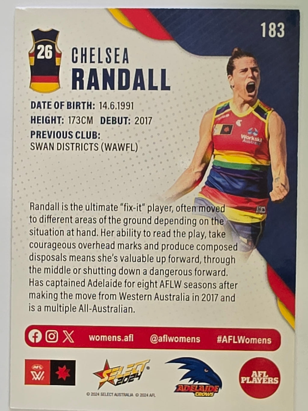 AFL 2024 Footy Stars | Base Card #183 | C. RANDALL | Adelaide Crows AFLW