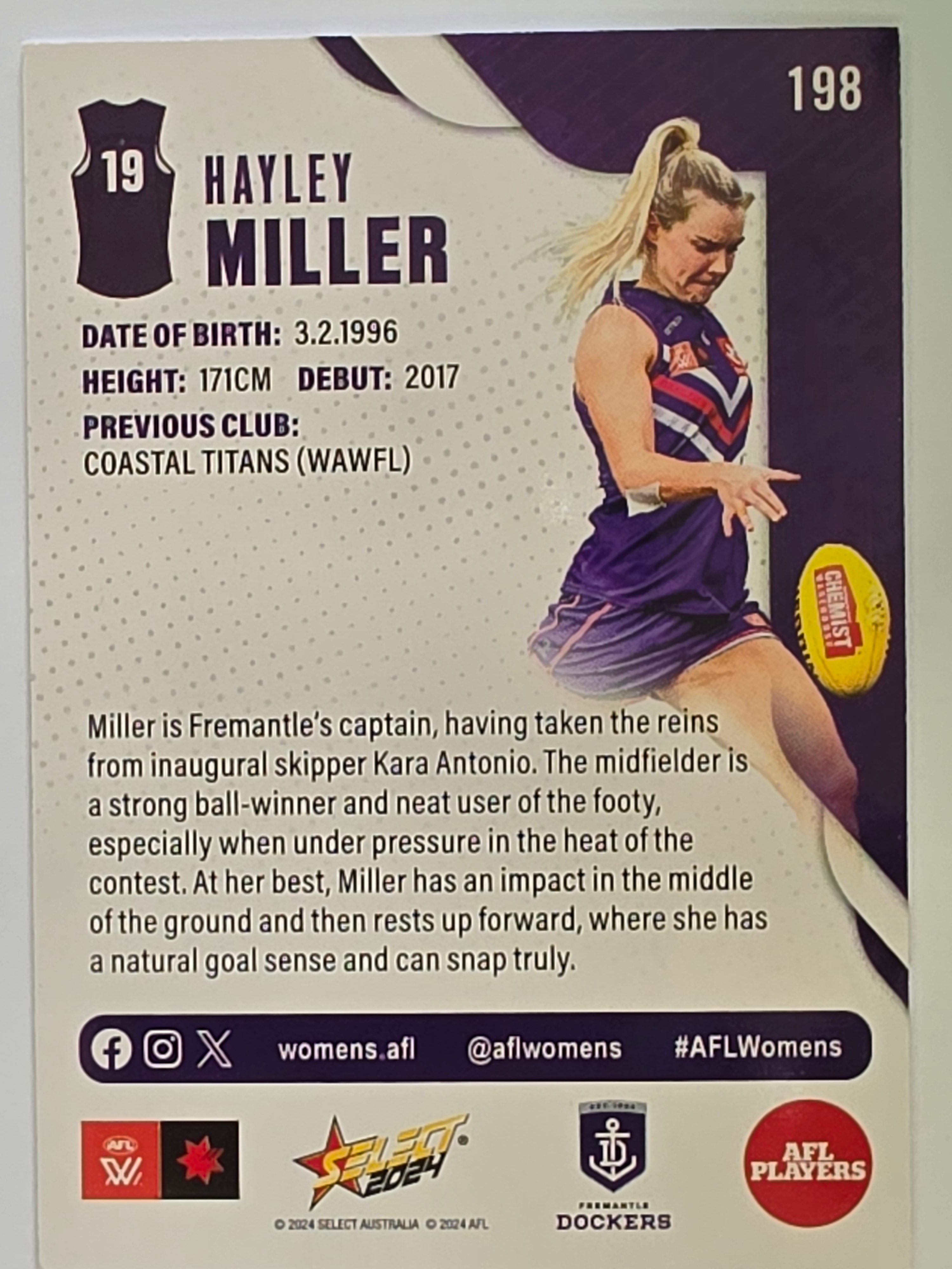 AFL 2024 Footy Stars | Base Card #198 | H. MILLER | Fremantle Dockers AFLW
