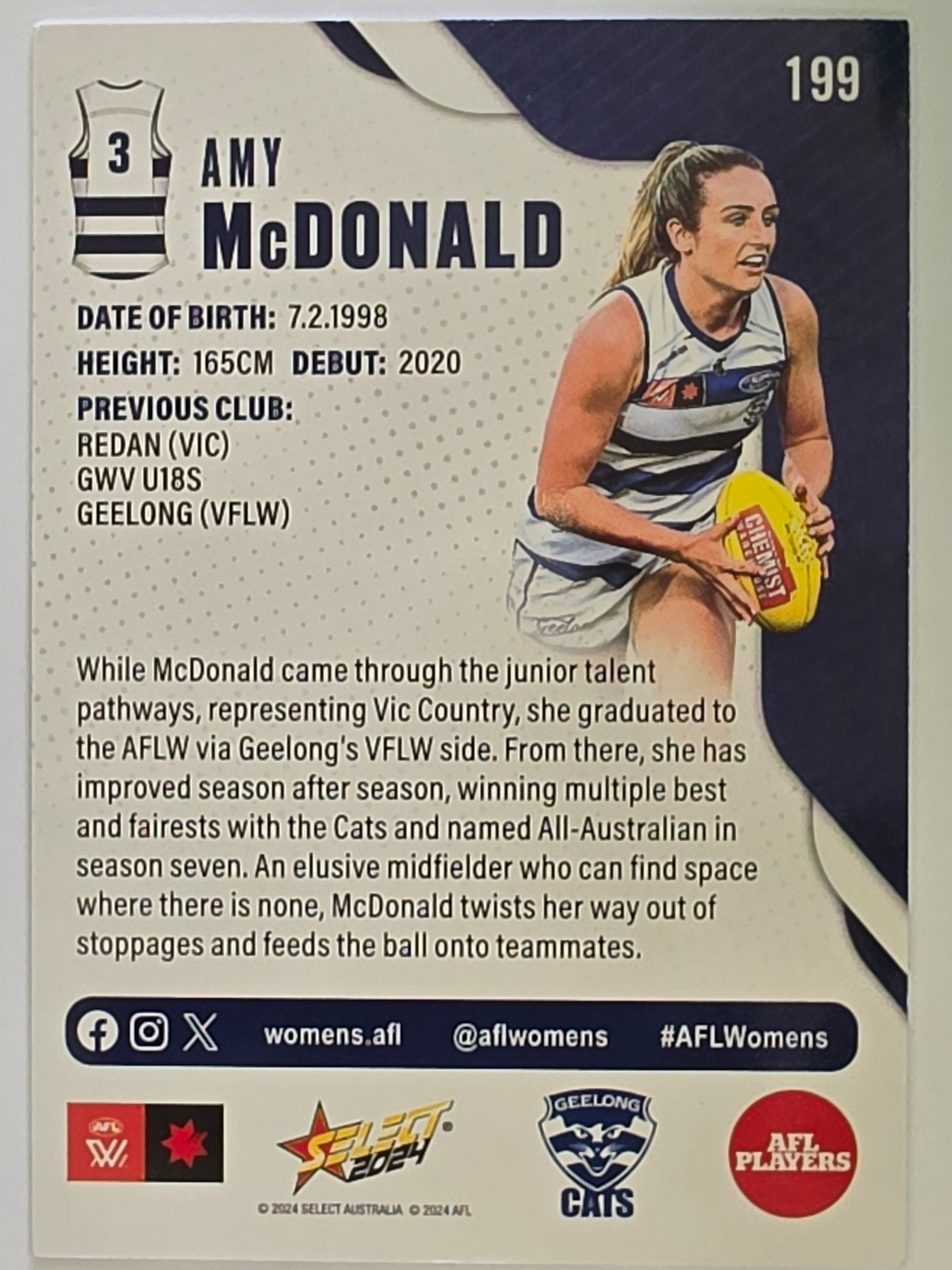 AFL 2024 Footy Stars | Base Card #199 | A. McDONALD | Geelong Cats AFLW