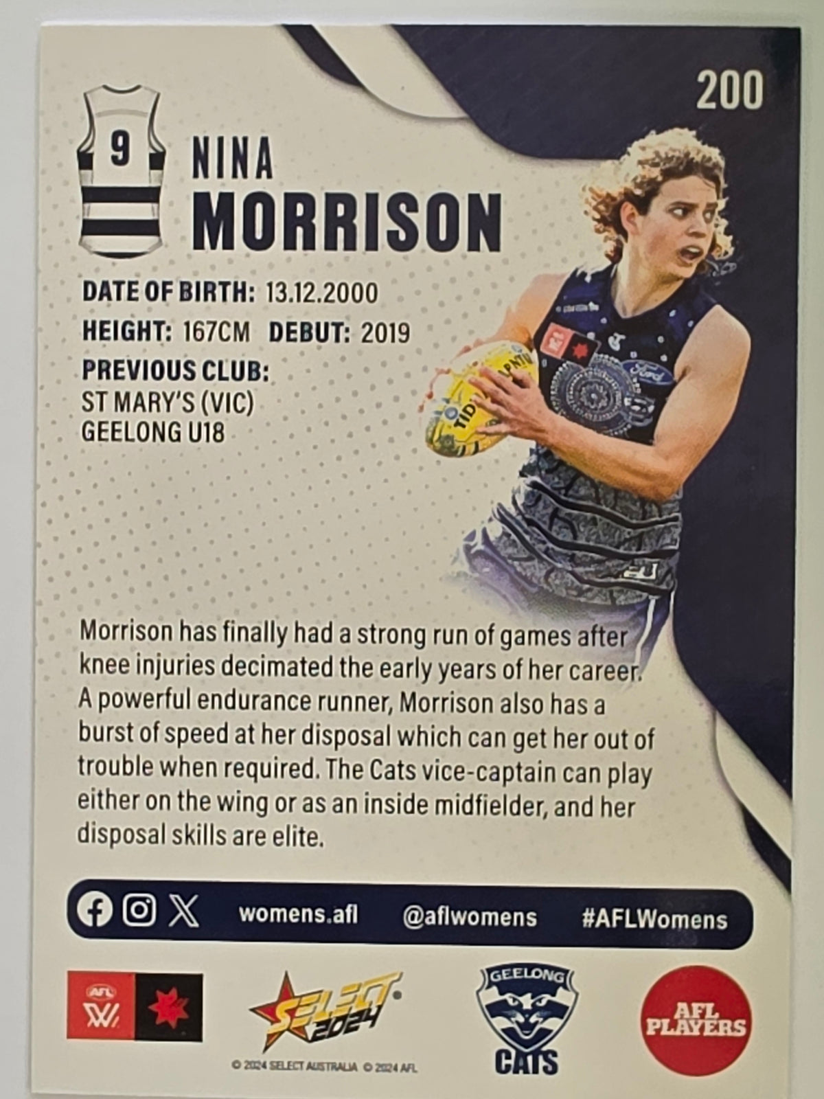 AFL 2024 Footy Stars | Base Card #200 | N. MORRISON | Geelong Cats AFLW