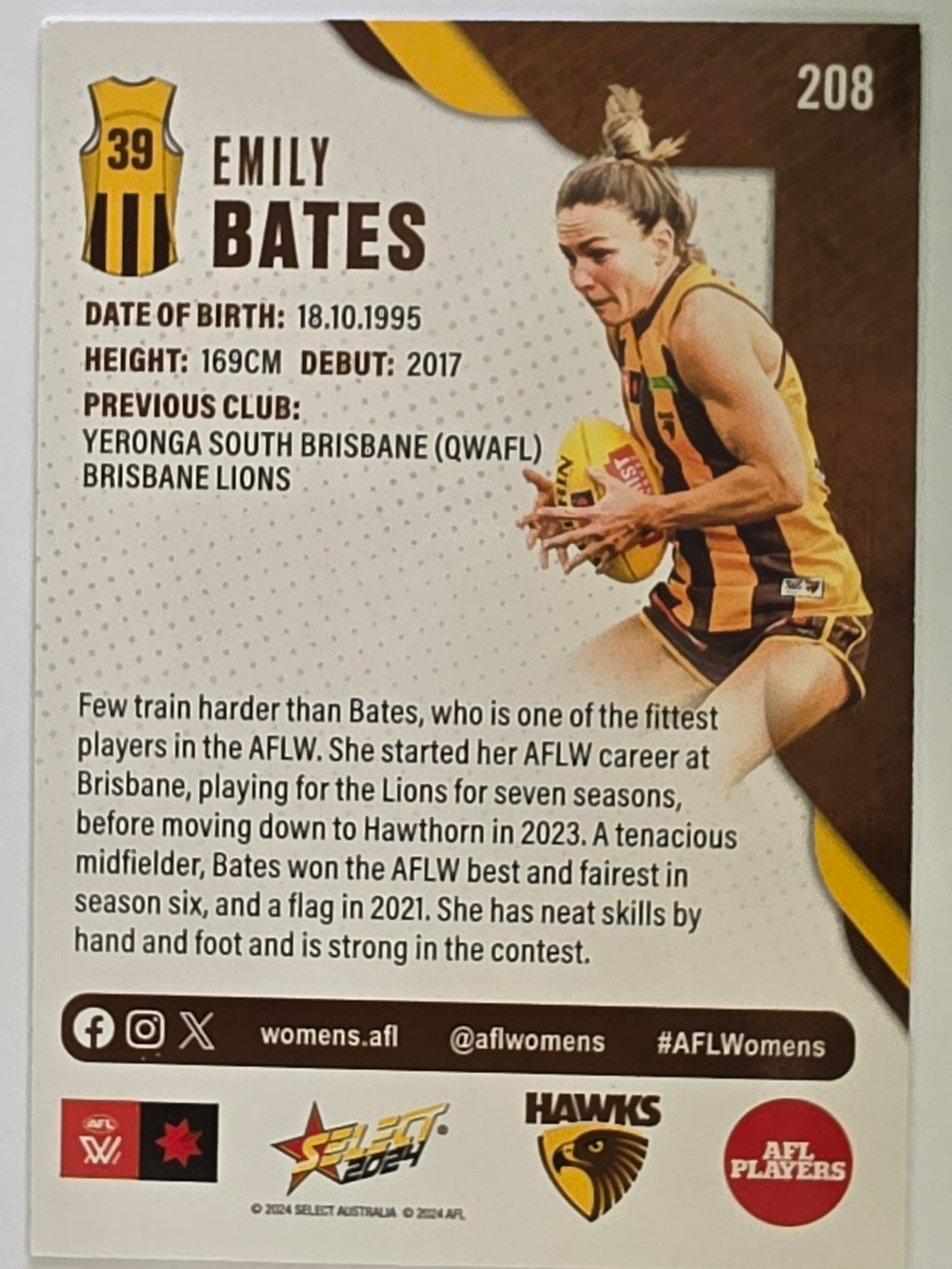 AFL 2024 Footy Stars | Base Card #208 | E. BATES | Hawthorn AFLW