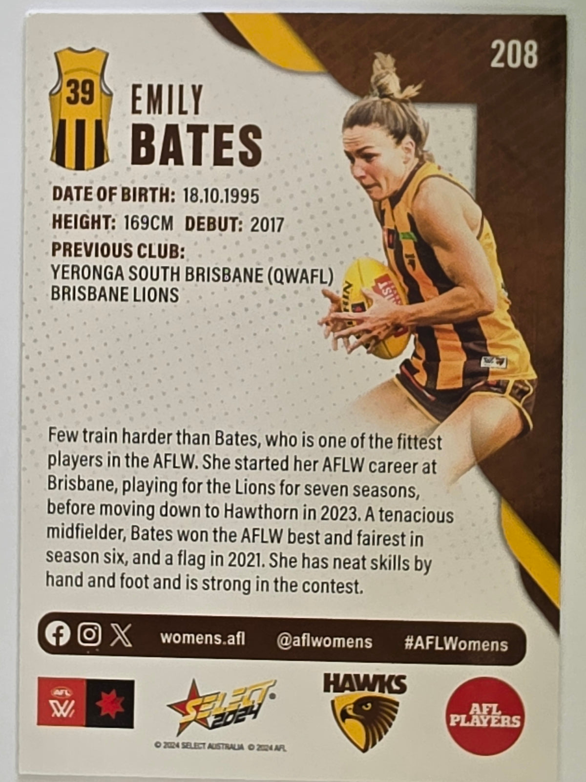 AFL 2024 Footy Stars | Base Card #208 | E. BATES | Hawthorn AFLW