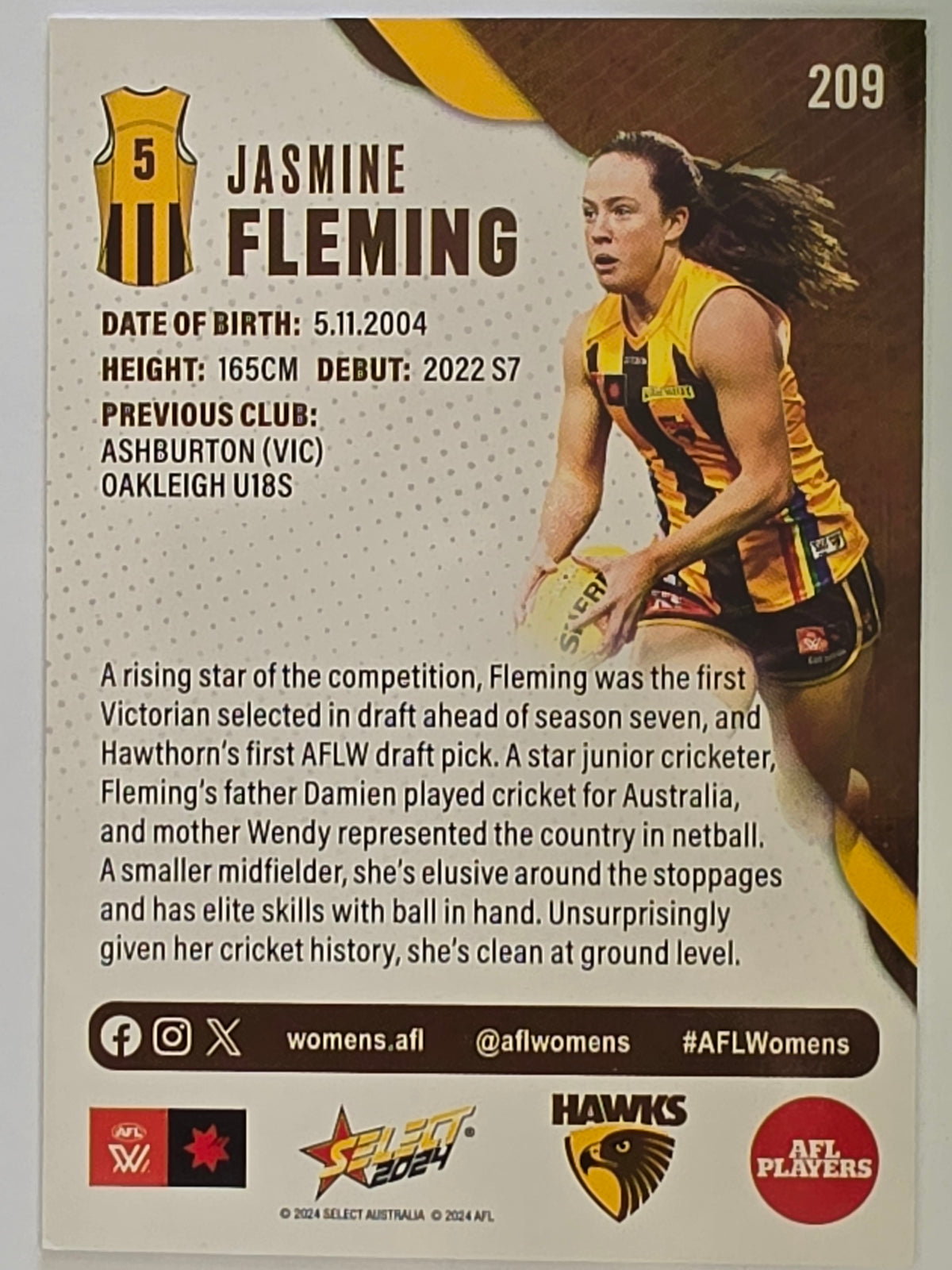 AFL 2024 Footy Stars | Base Card #209 | J. FLEMING | Hawthorn AFLW