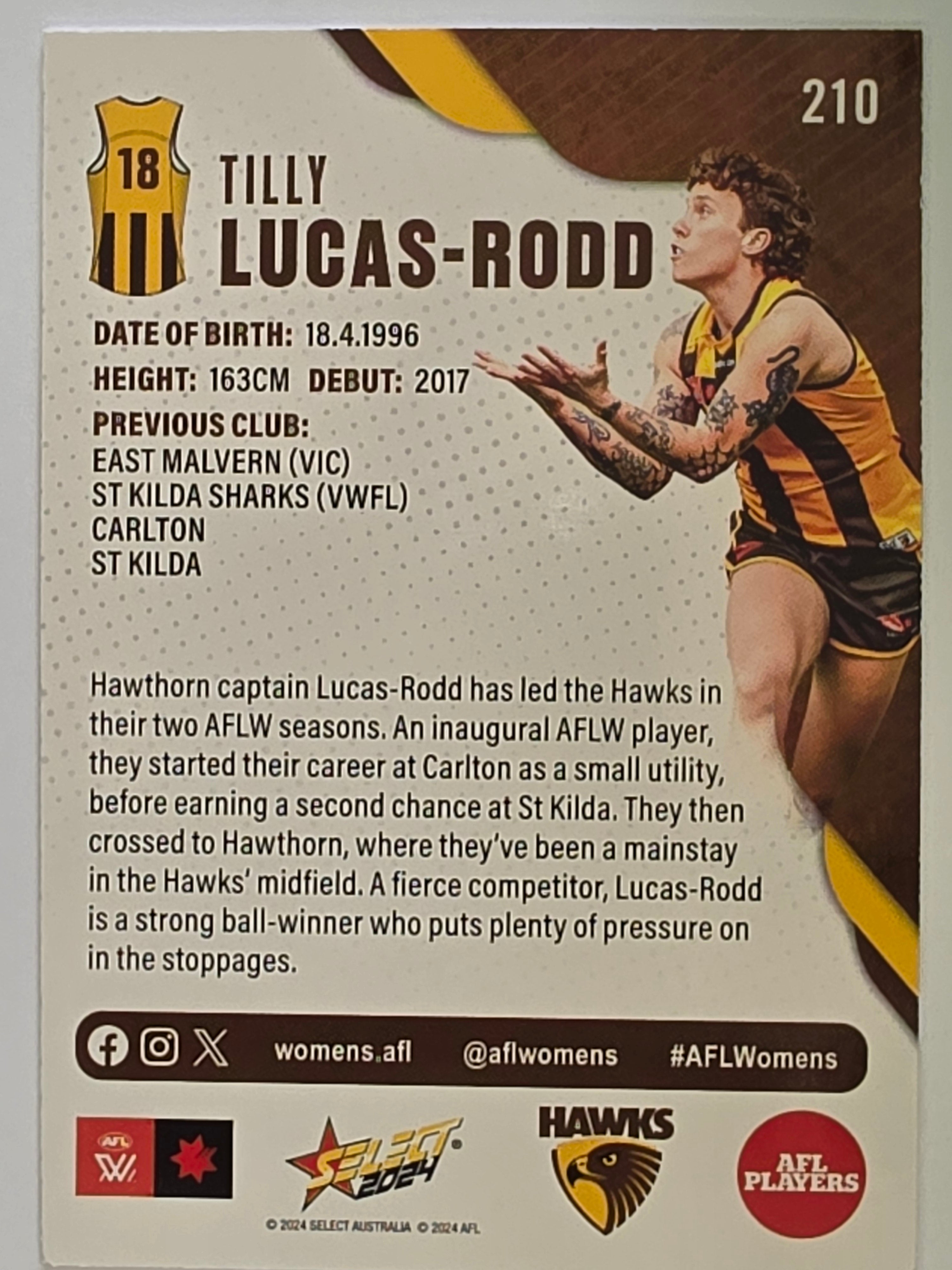 AFL 2024 Footy Stars | Base Card #210 | T. LUCAS-RODD | Hawthorn AFLW
