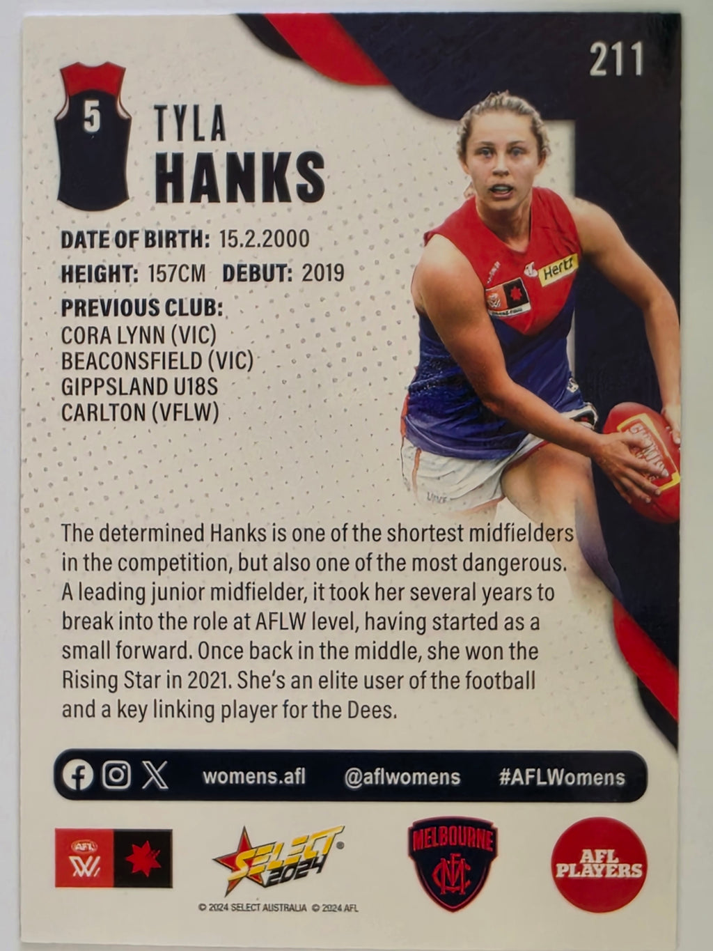 AFL 2024 Footy Stars | Base Card #211 | T. HANKS | Melbourne AFLW