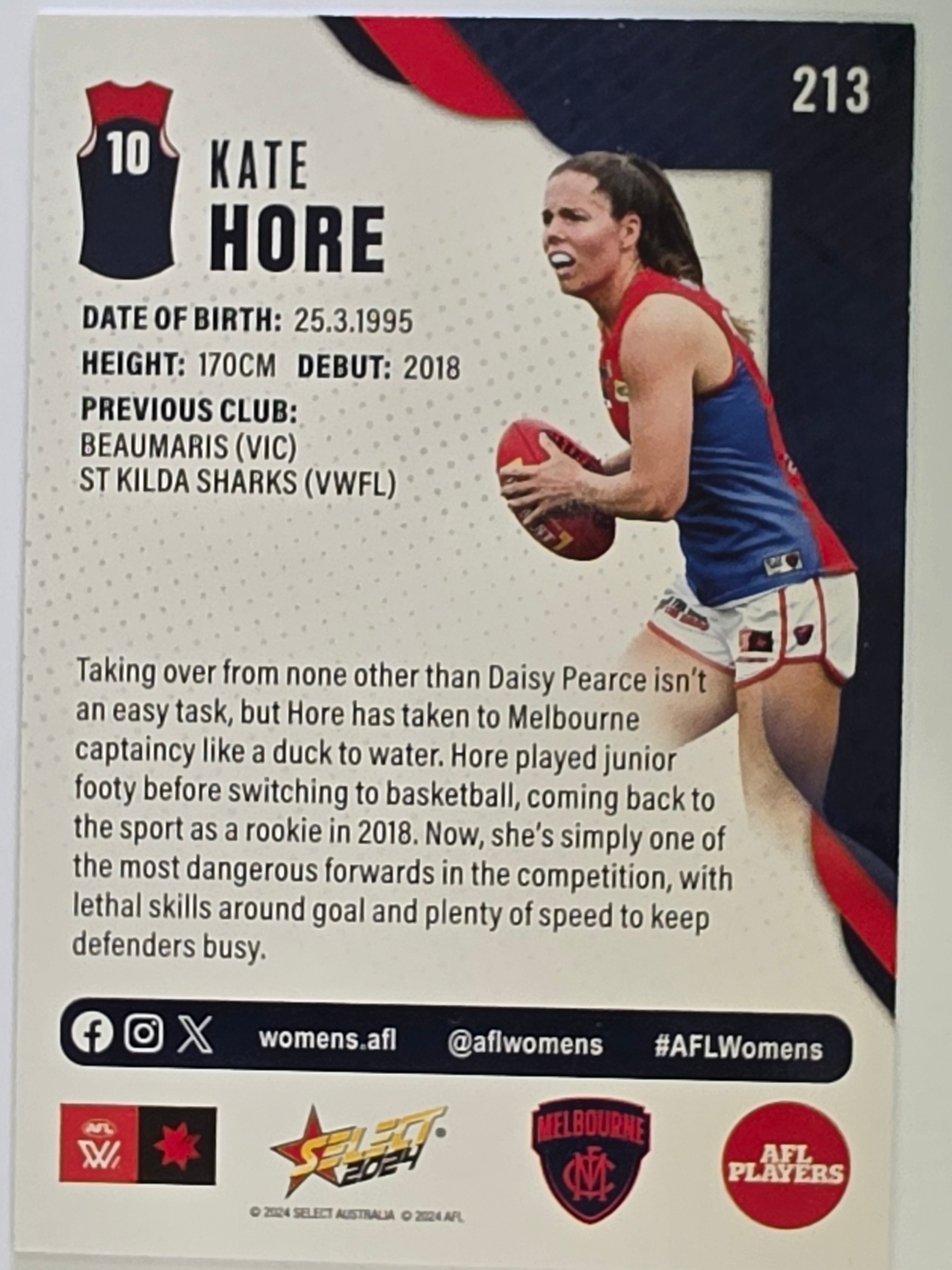 AFL 2024 Footy Stars | Base Card #213 | K. HORE | Melbourne AFLW