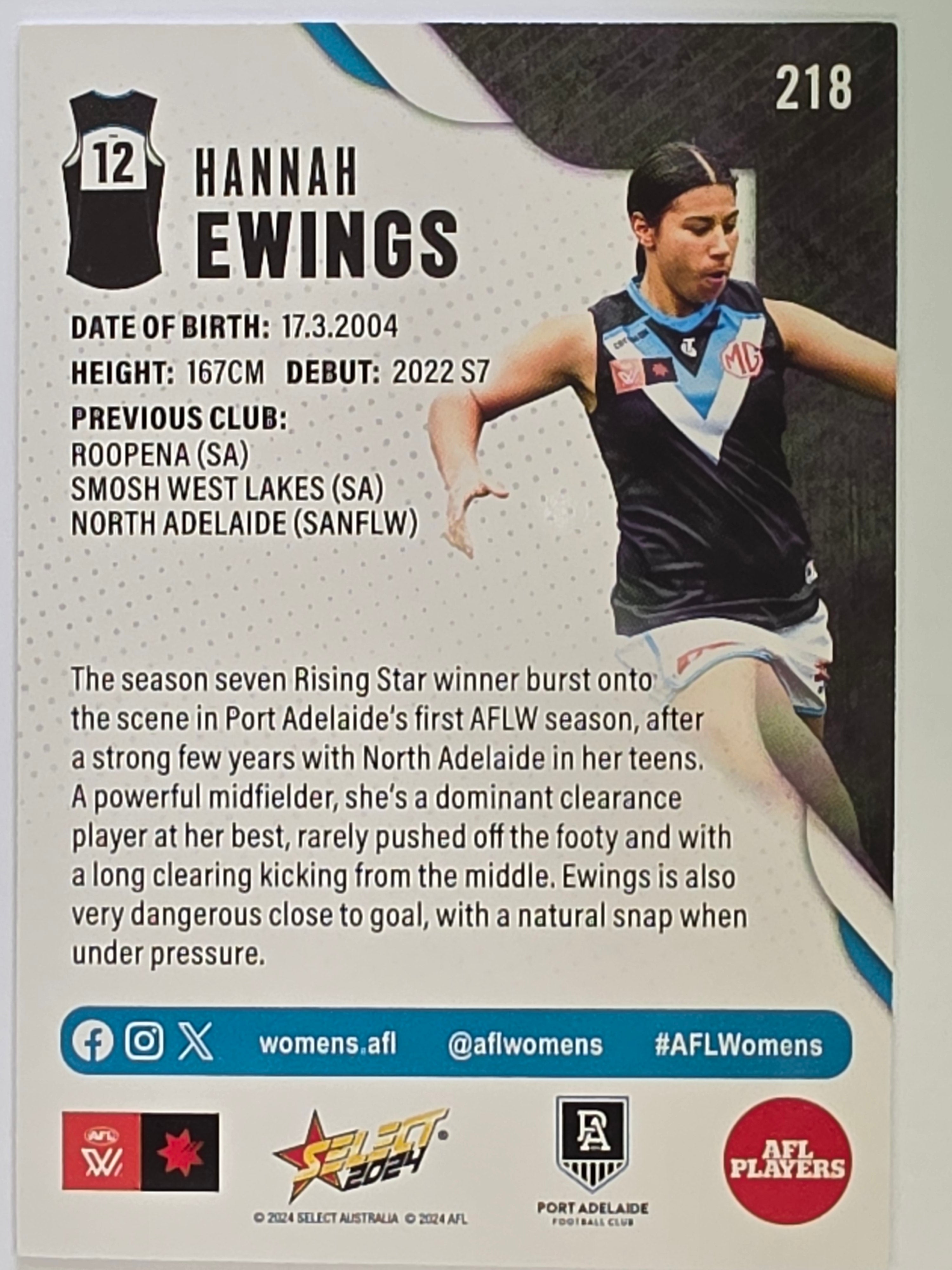 AFL 2024 Footy Stars | Base Card #218 | H. EWINGS | Port Adelaide AFLW