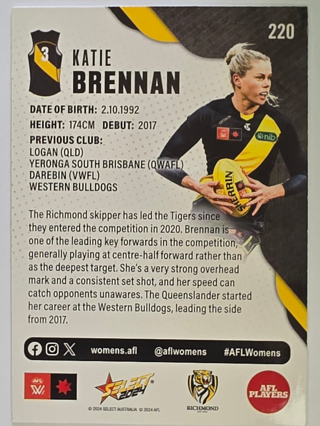 AFL 2024 Footy Stars | Base Card #220 | K. BRENNAN | Richmond AFLW