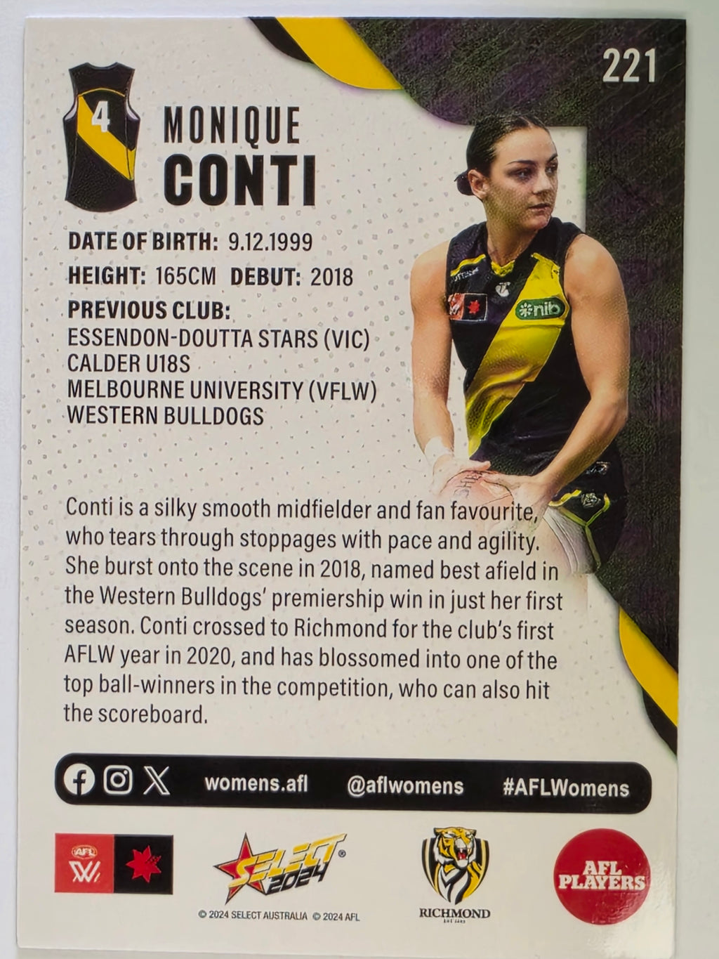 AFL 2024 Footy Stars | Base Card #221 | M. CONTI | Richmond AFLW