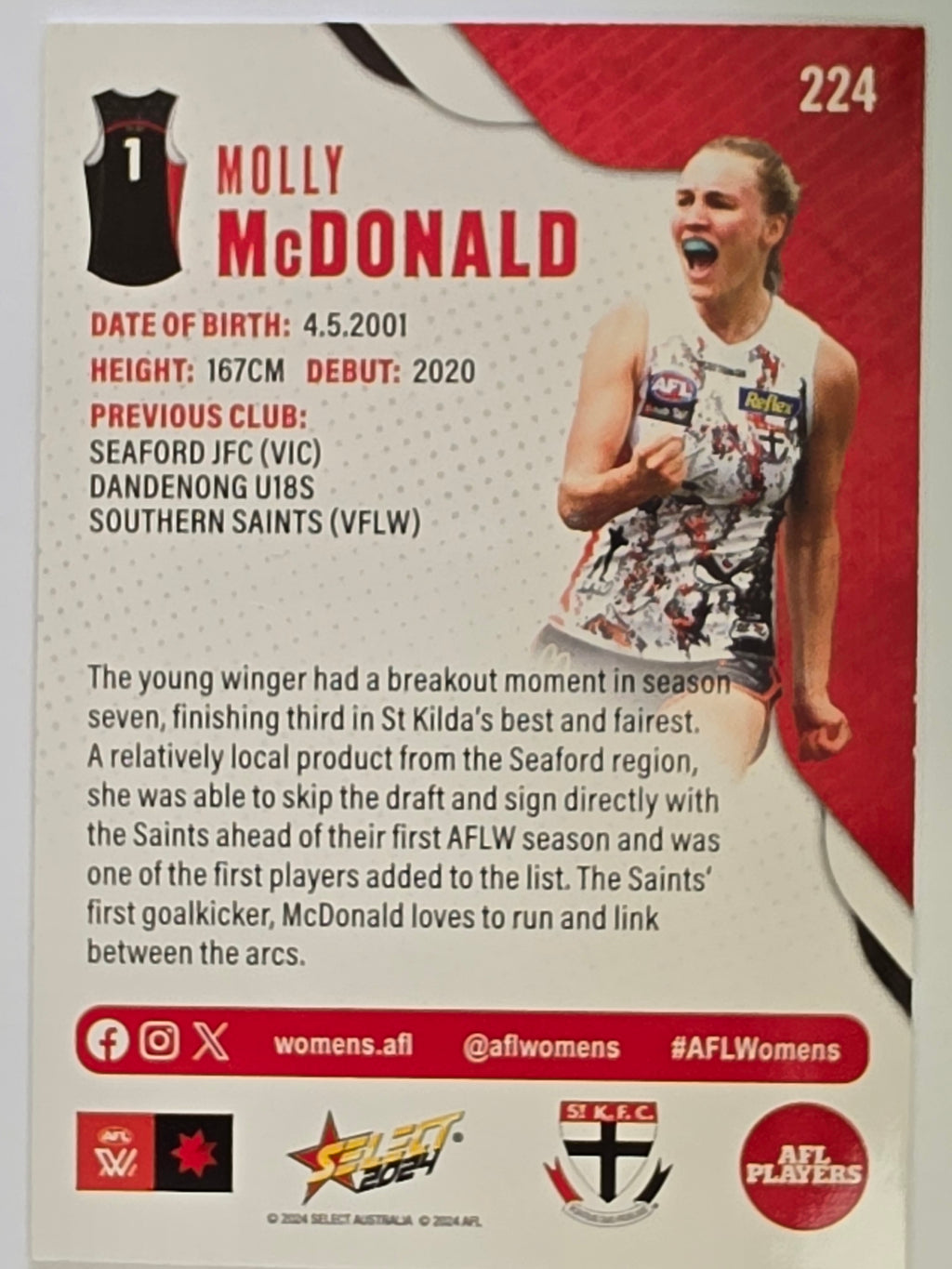 AFL 2024 Footy Stars | Base Card #224 | M. McDONALD | St Kilda AFLW