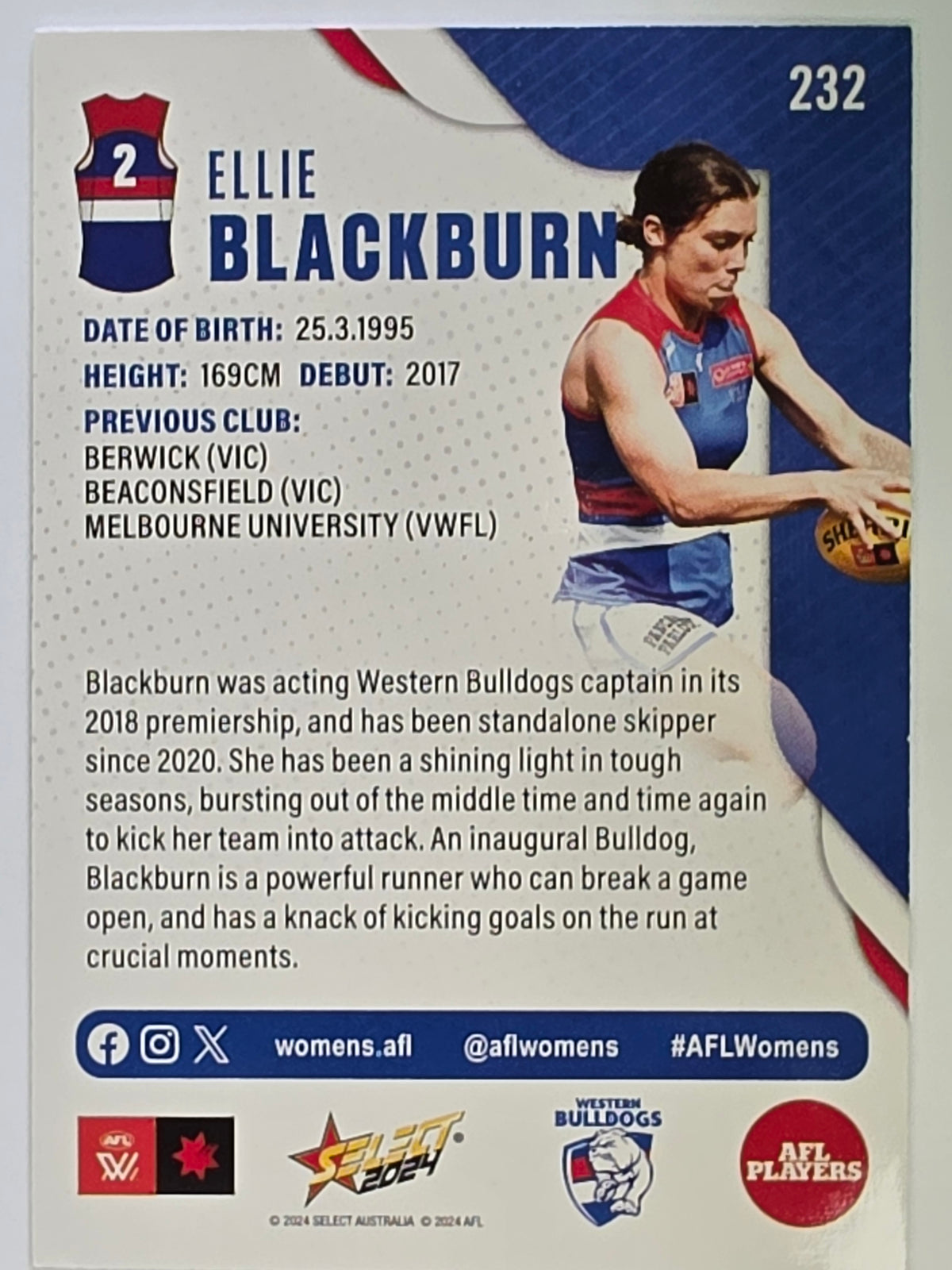 AFL 2024 Footy Stars | Base Card #232 | E. BLACKBURN | Western Bulldogs AFLW
