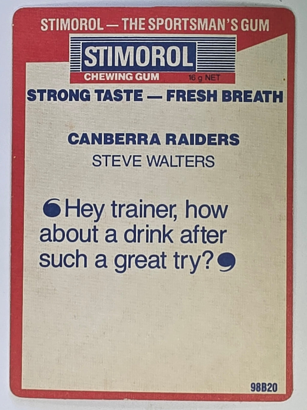 NRL 1990 Stimorol | Base Card #010 | Steve Walters | Canberra Raiders