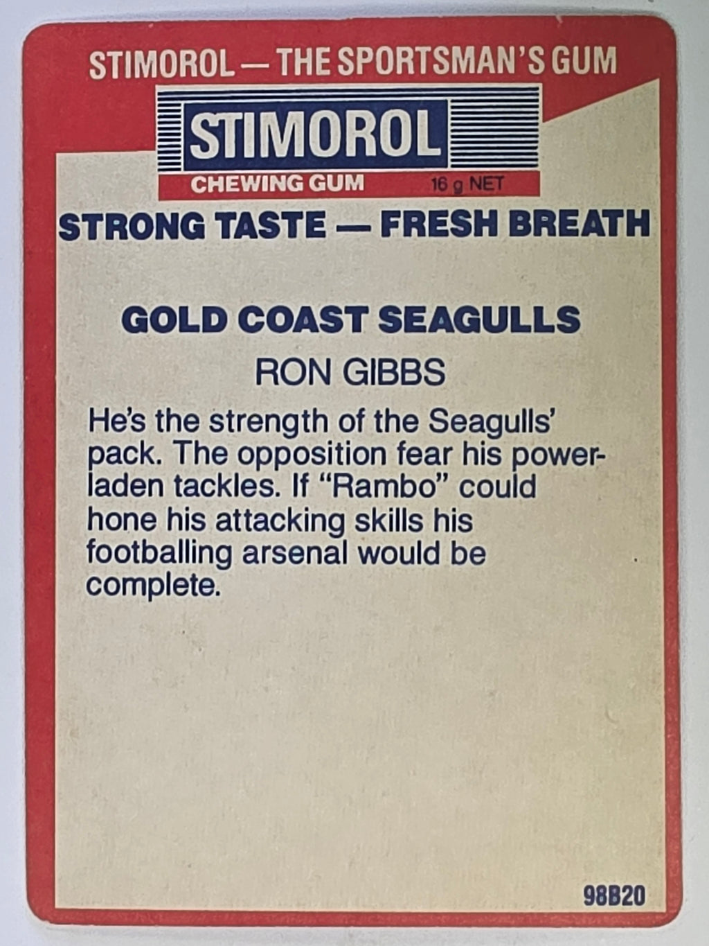 NRL 1990 Stimorol | Base Card #061 | Ron Gibbs | Gold Coast Seagulls