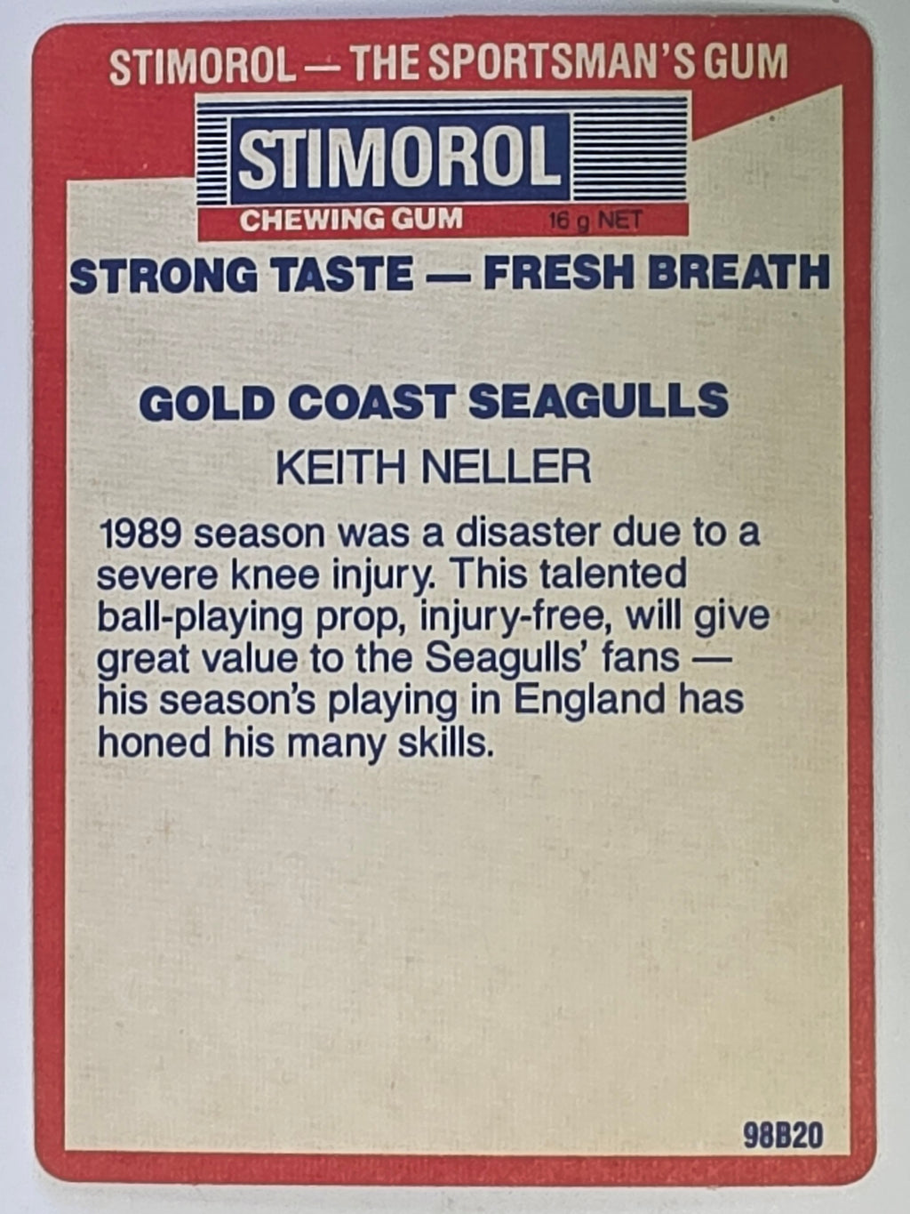 NRL 1990 Stimorol | Base Card #064 | Keith Neller | Gold Coast Seagulls