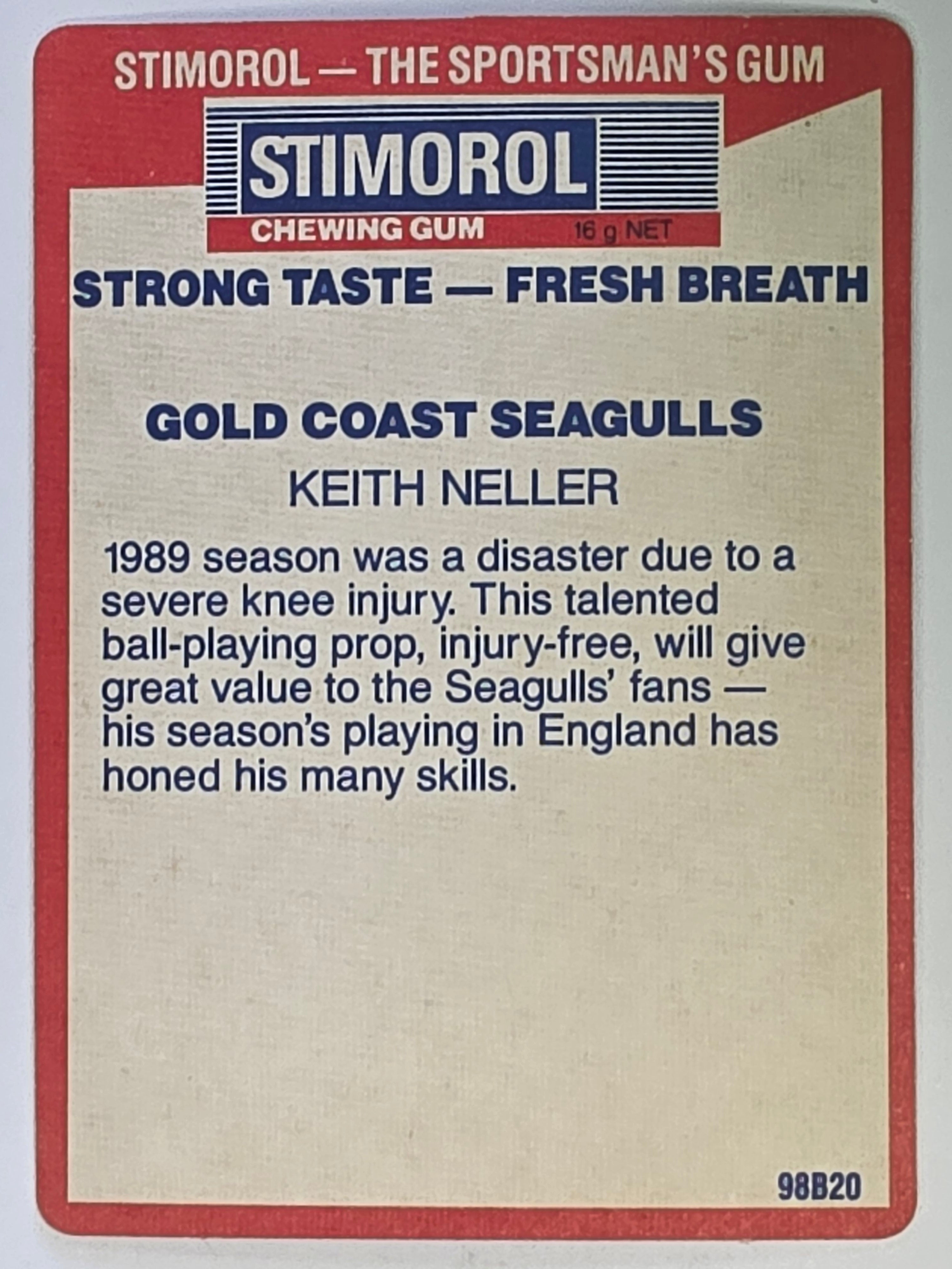 NRL 1990 Stimorol | Base Card #064 | Keith Neller | Gold Coast Seagulls