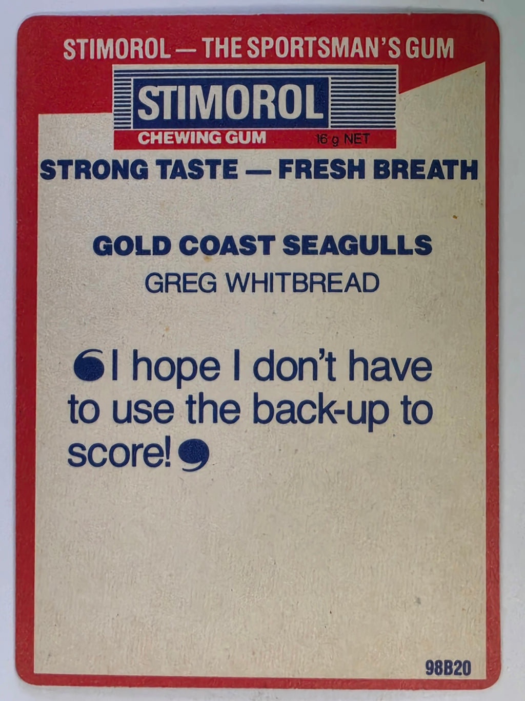 NRL 1990 Stimorol | Base Card #065 | Greg Whitbread | Gold Coast Seagulls
