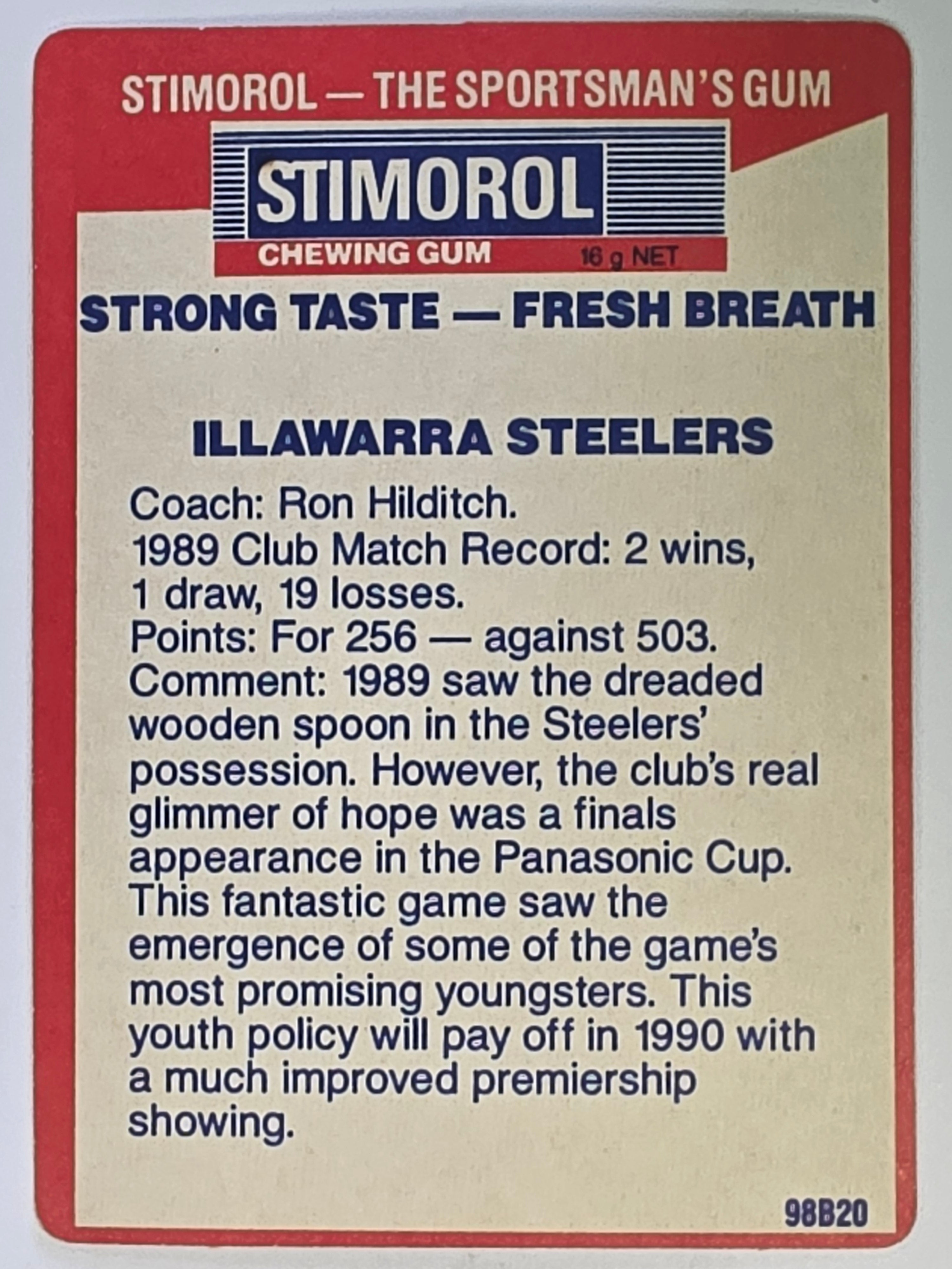 NRL 1990 Stimorol | Base Card #066 | Illawarra Steelers Logo