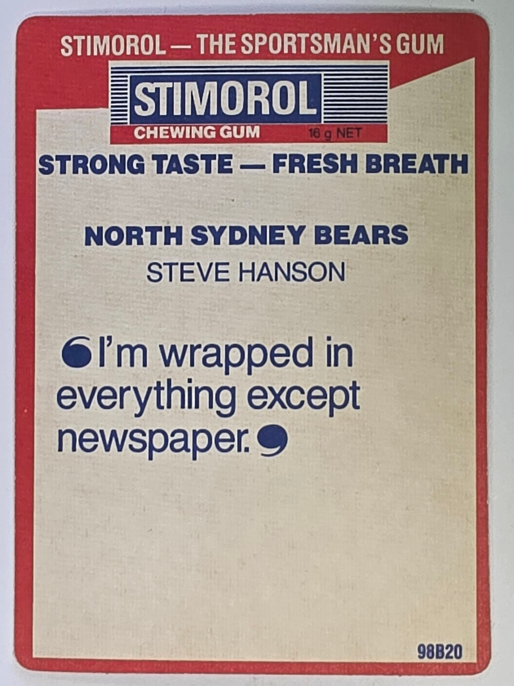 NRL 1990 Stimorol | Base Card #099 | Steve Hanson | North Sydney Bears