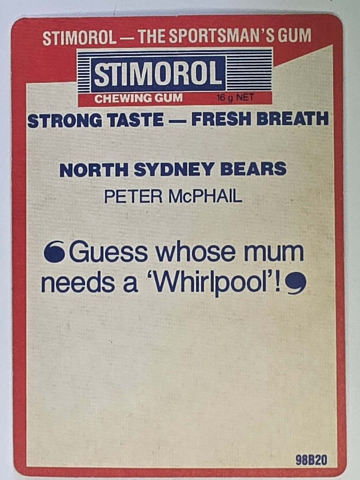 NRL 1990 Stimorol | Base Card #101 | Peter McPhail | North Sydney Bears