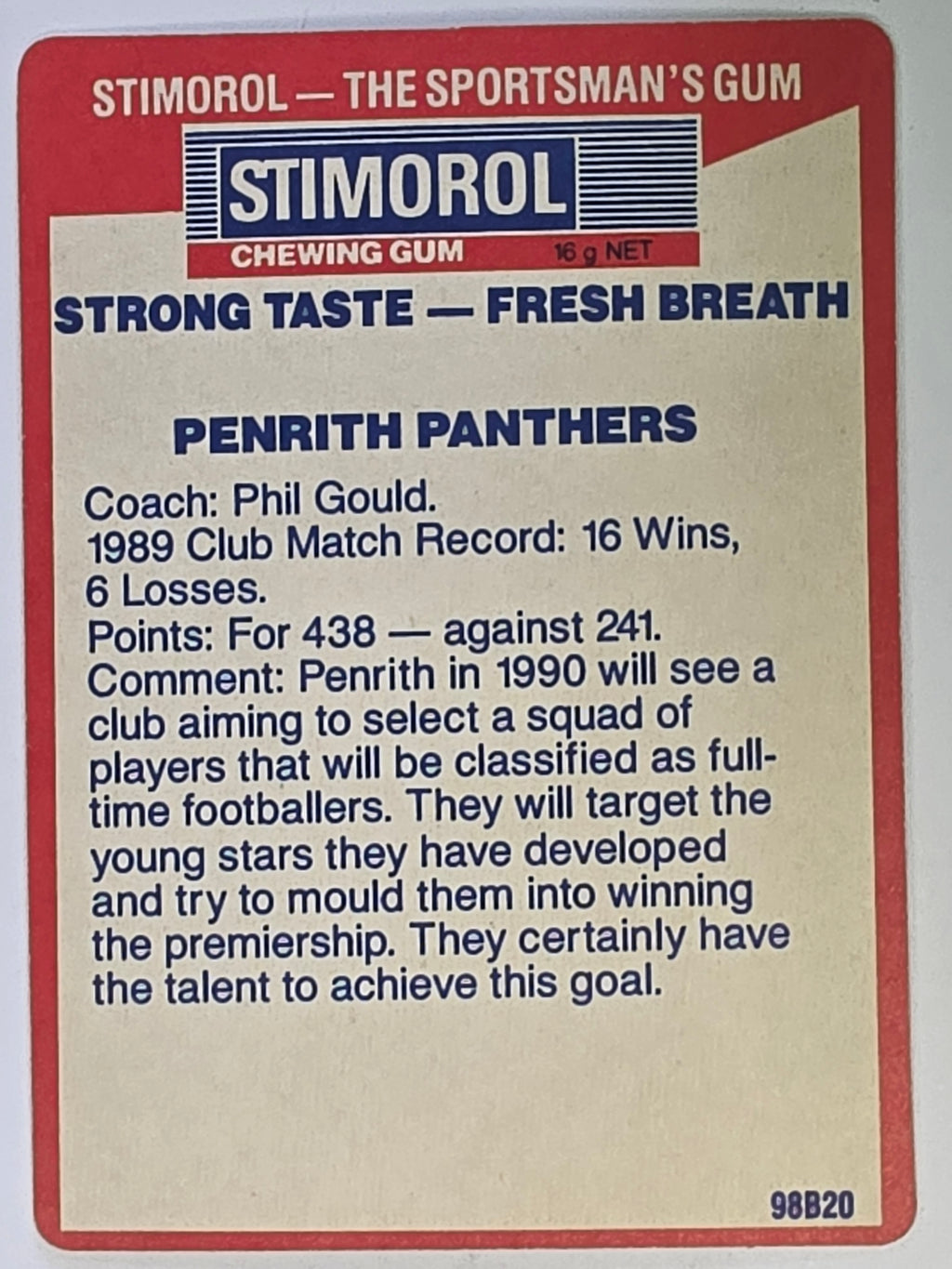 NRL 1990 Stimorol | Base Card #112 | Penrith Panthers Logo