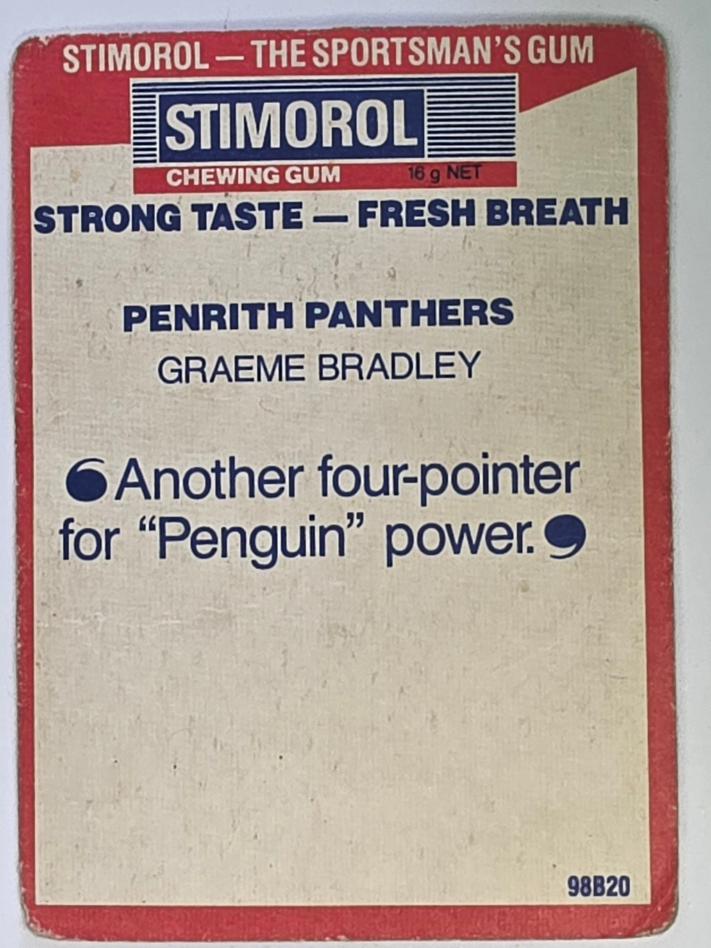 NRL 1990 Stimorol | Base Card #114 | Graeme Bradley | Penrith Panthers