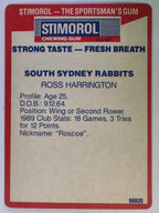 NRL 1990 Stimorol | Base Card #136 | Ross Harrington | South Sydney Rabbitohs