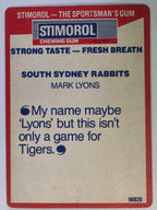 NRL 1990 Stimorol | Base Card #138 | Mark Lyons | South Sydney Rabbitohs