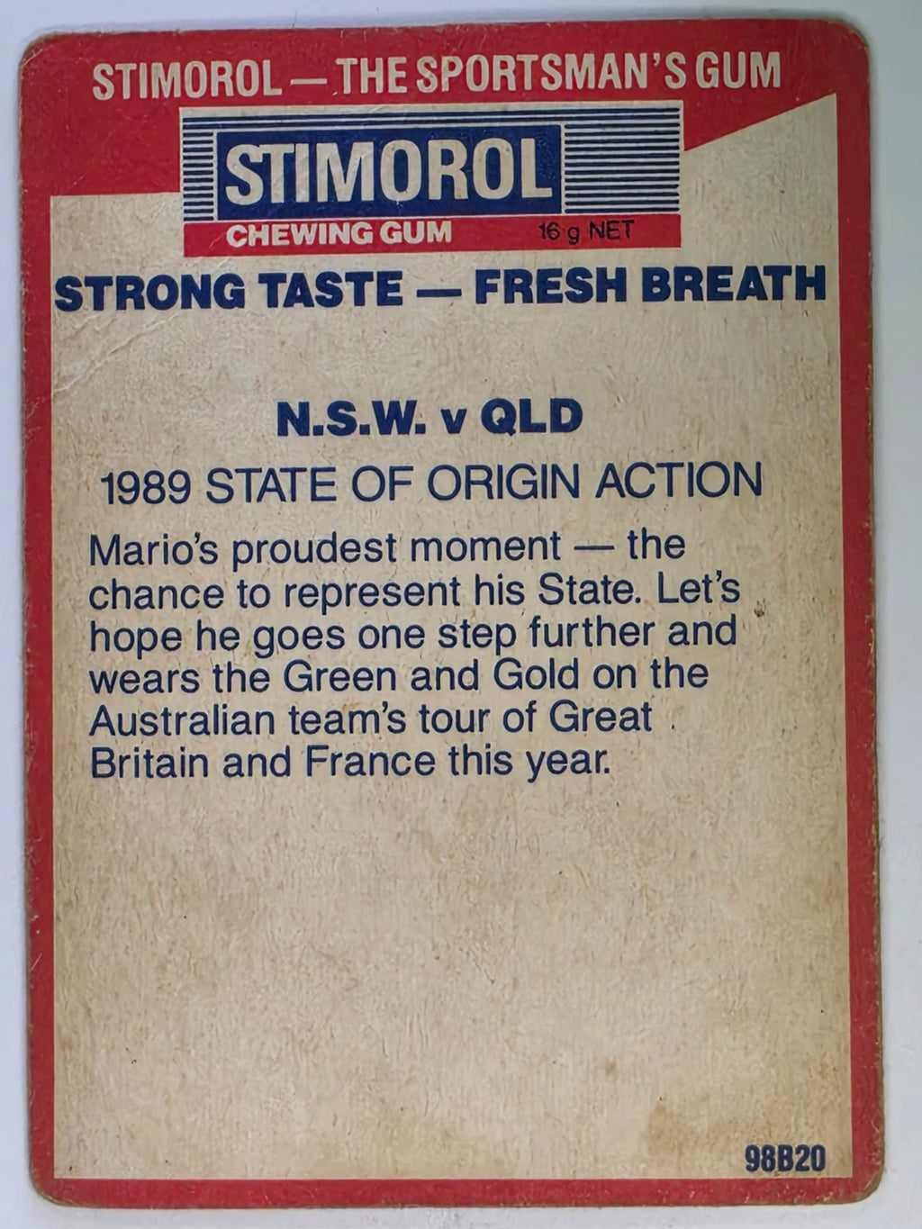 NRL 1990 Stimorol | Base Card #152 | 1989 State of Origin