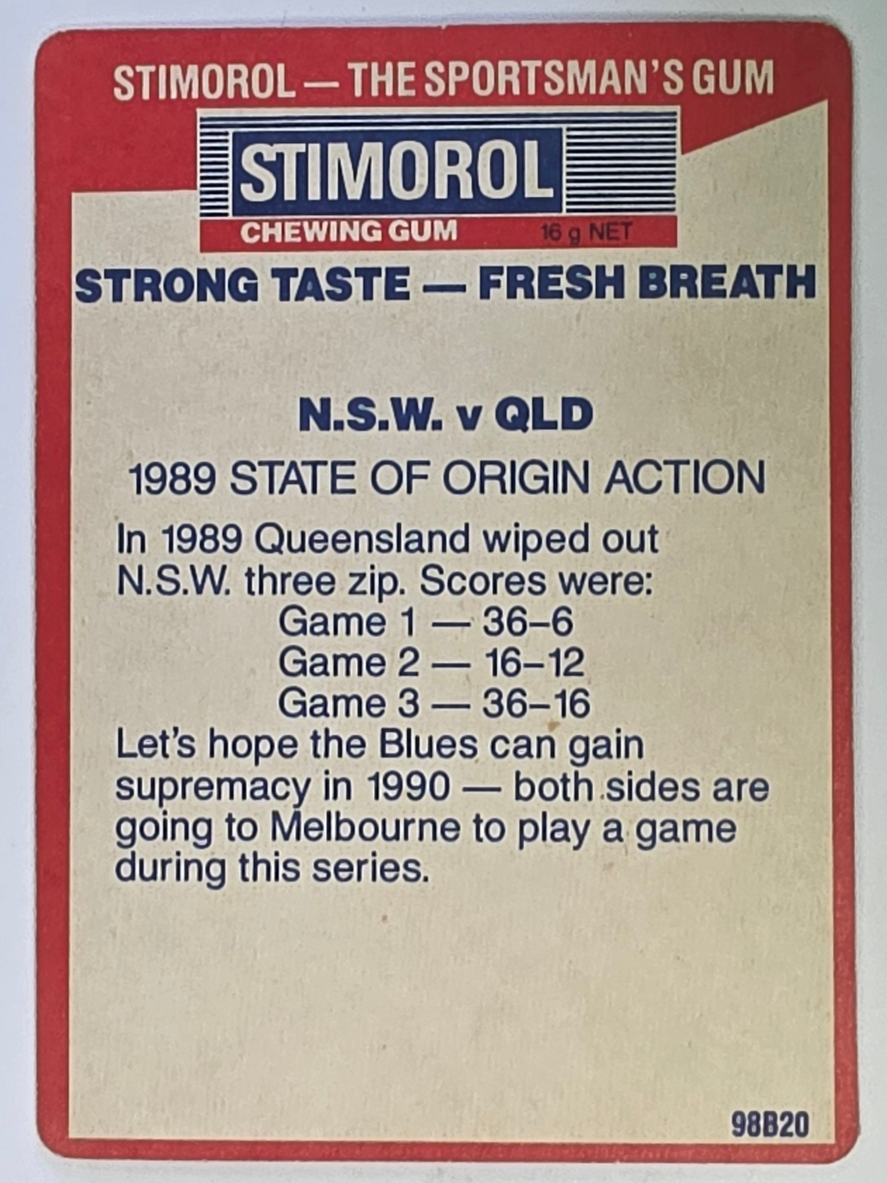 NRL 1990 Stimorol | Base Card #153 | 1989 State of Origin