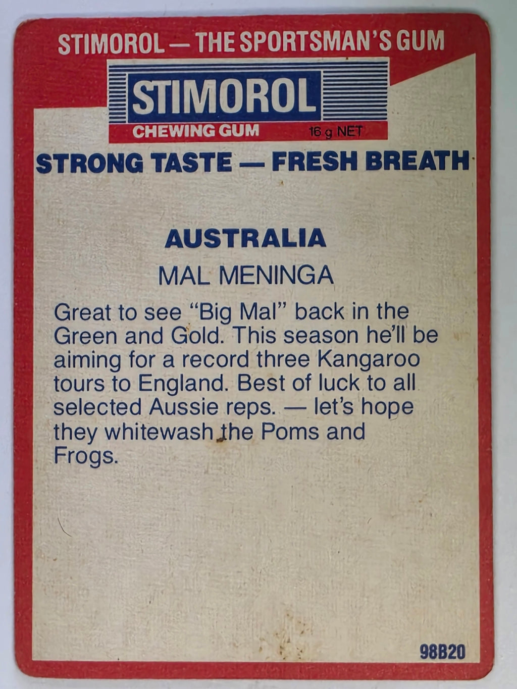 NRL 1990 Stimorol | Base Card #154 | Mal Meninga