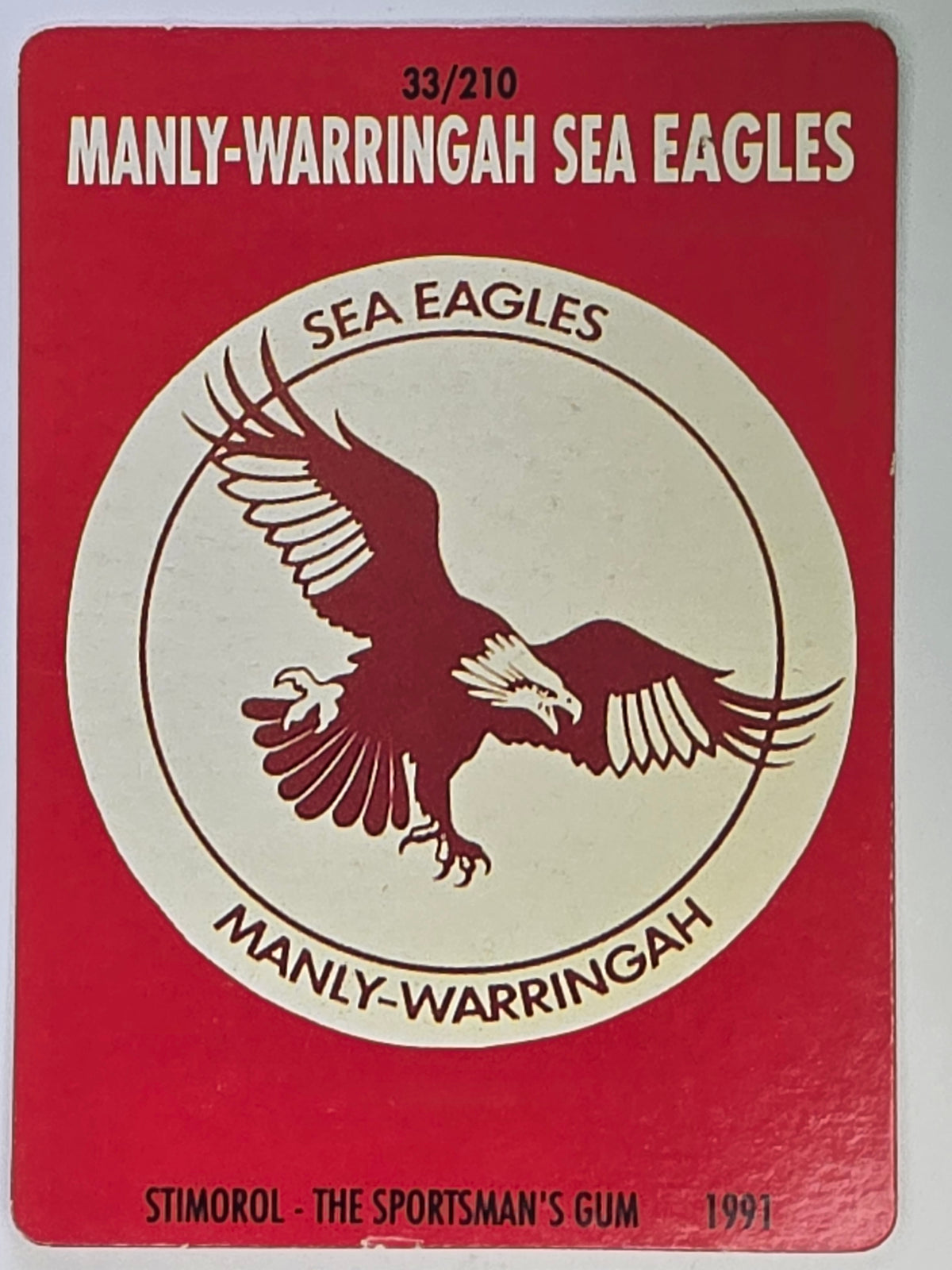 NRL 1991 Stimorol | Base Card #033 | Manly Warringah Sea Eagles Logo