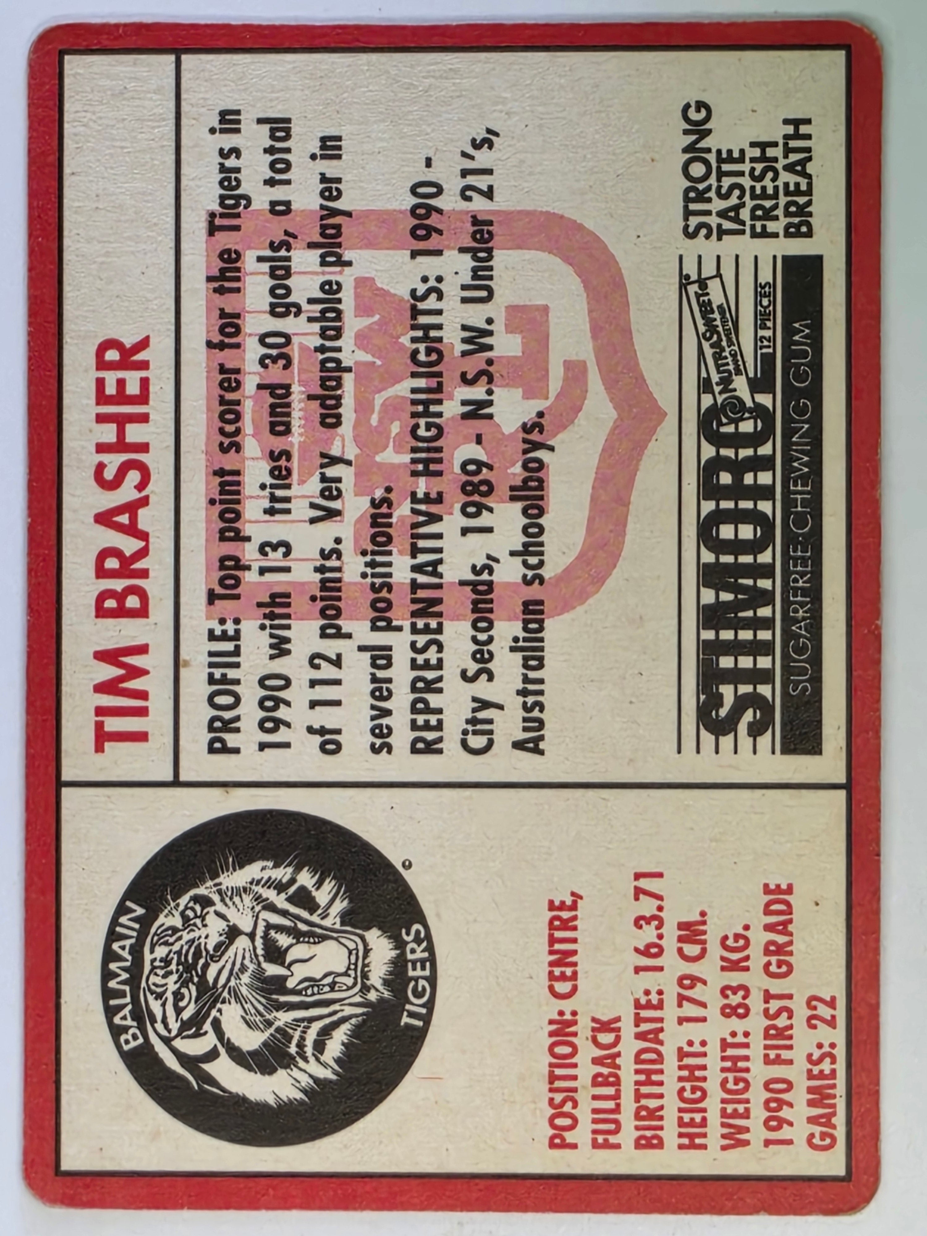 NRL 1991 Stimorol | Base Card #044 | Tim Brasher | Balmain Tigers