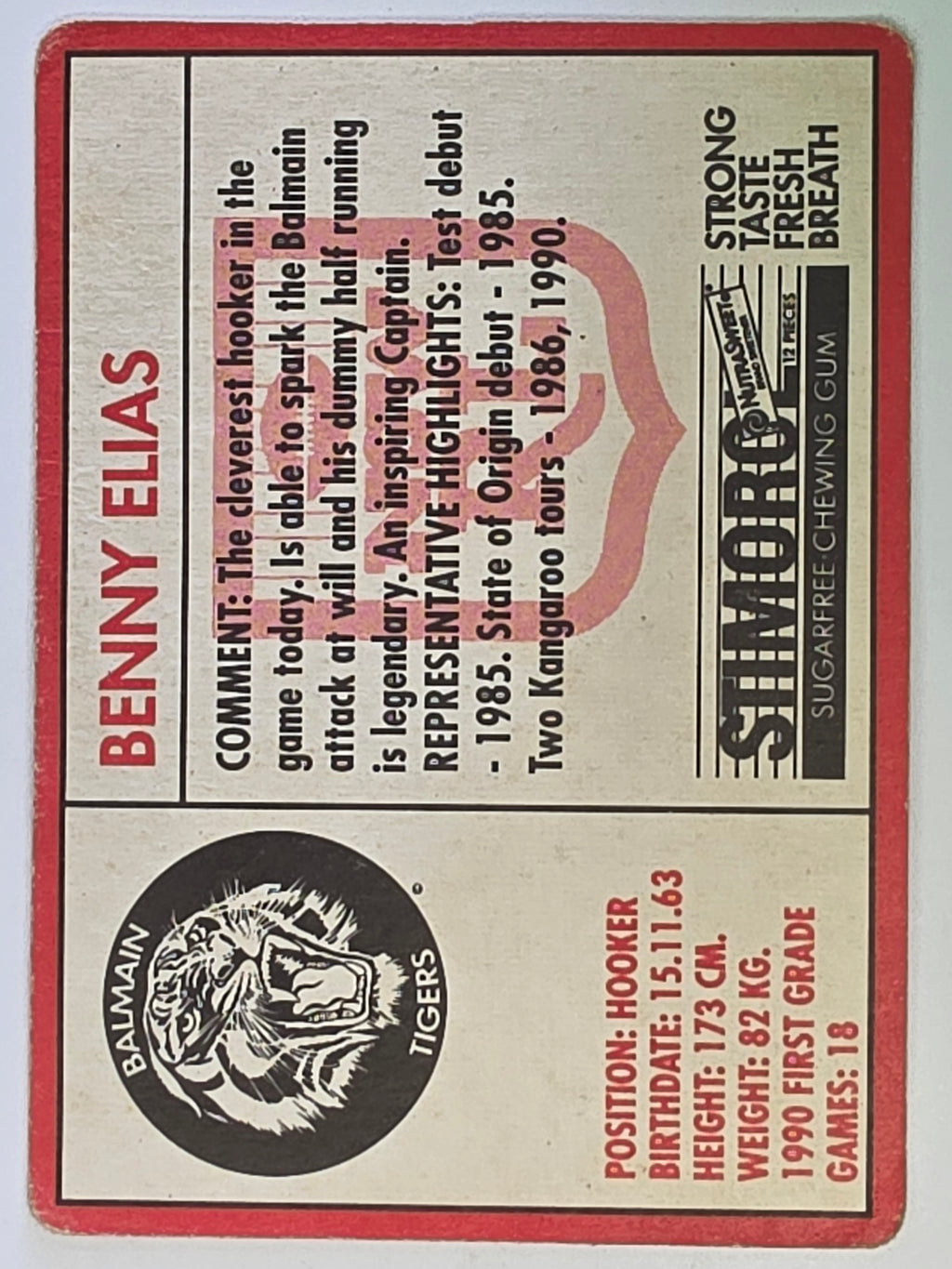 NRL 1991 Stimorol | Base Card #046 | Benny Elias | Balmain Tigers