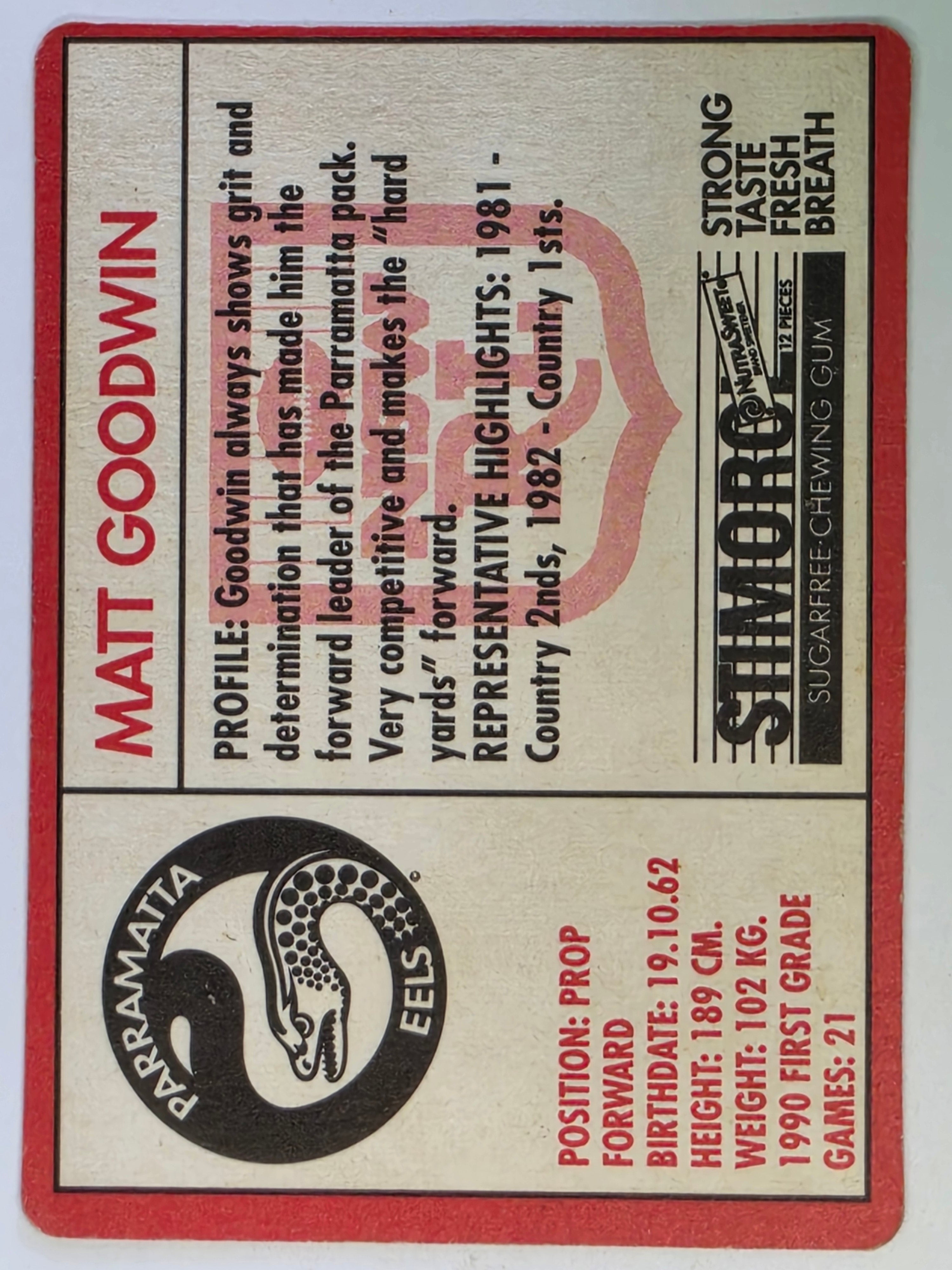 NRL 1991 Stimorol | Base Card #073 | Matt Goodwin | Parramatta Eels
