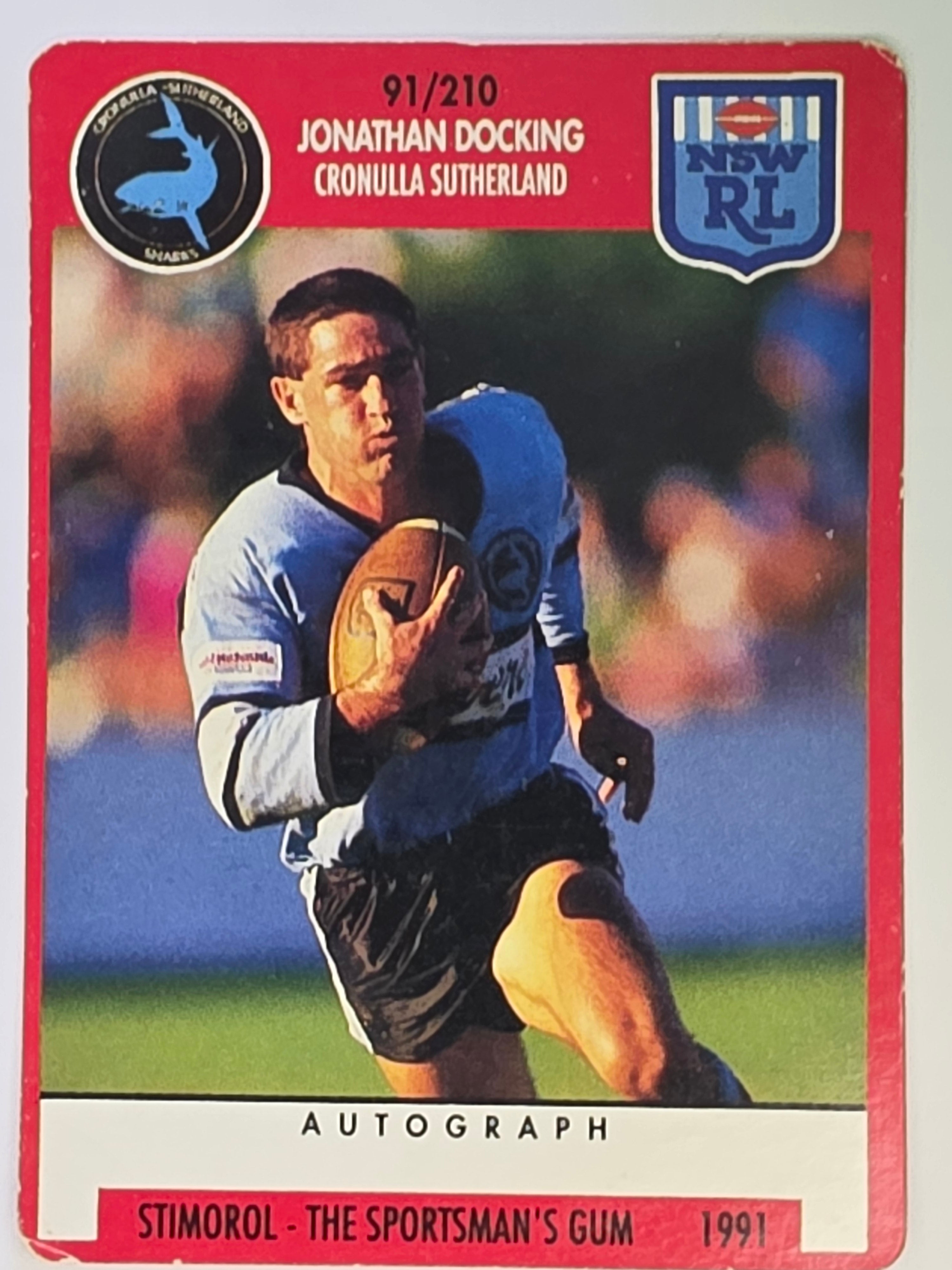 NRL 1991 Stimorol | Base Card #091 | Jonathan Docking | Cronulla Sutherland Sharks