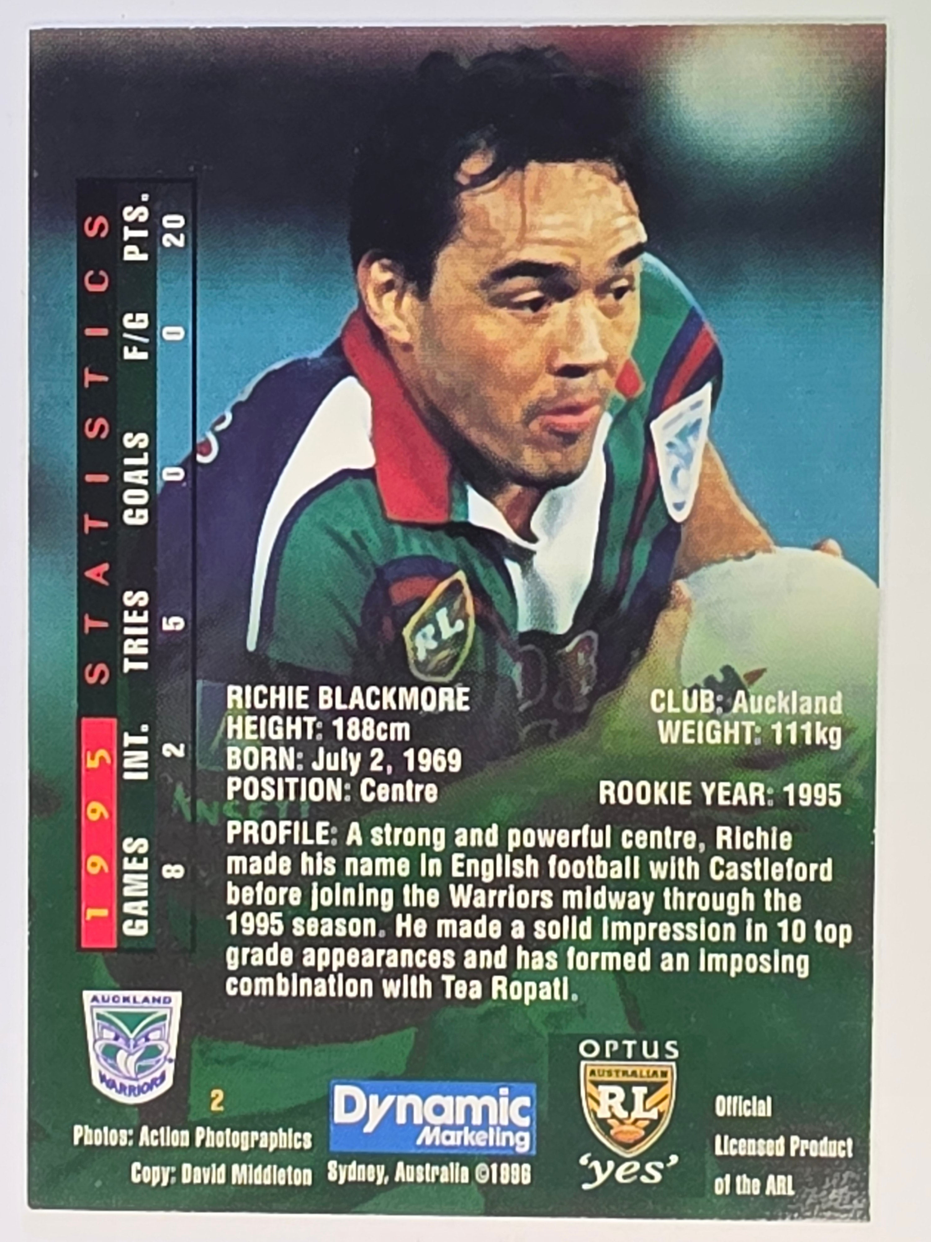 NRL 1996 Dynamic Series 2 Base Card #002 Richie Blackmore Auckland Warriors