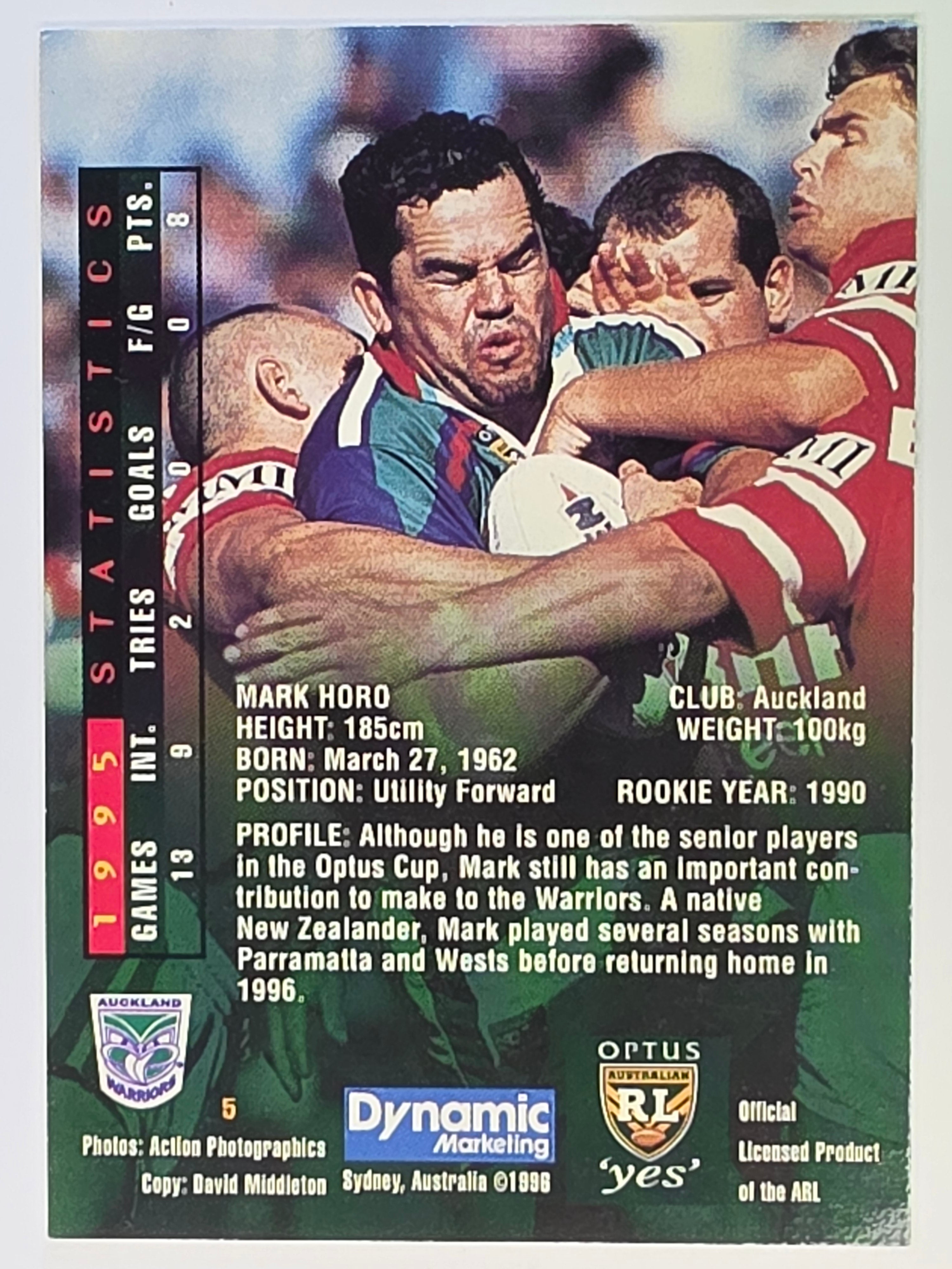 NRL 1996 Dynamic Series 2 Base Card #005 Mark Horo Auckland Warriors