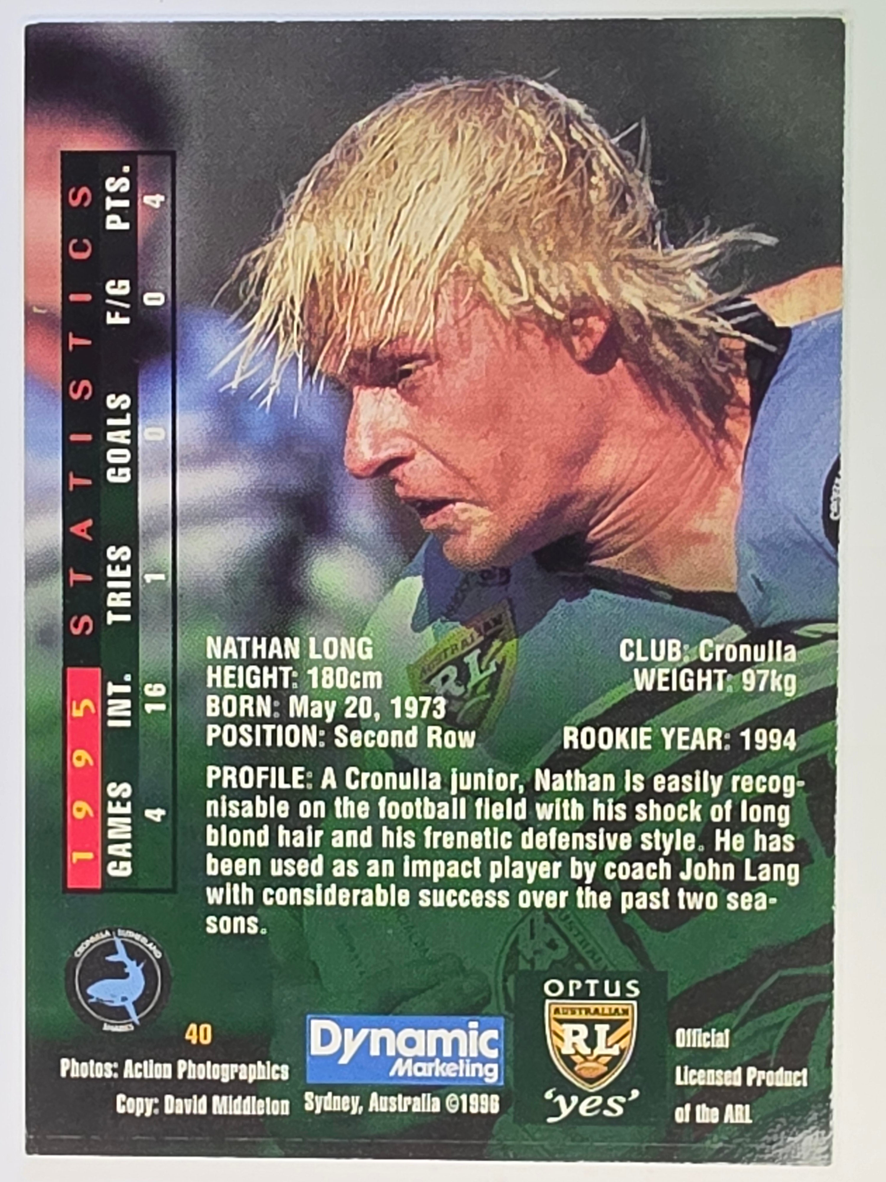 NRL 1996 Dynamic Series 2 Base Card #040 Nathan Long Cronulla Sutherland Sharks