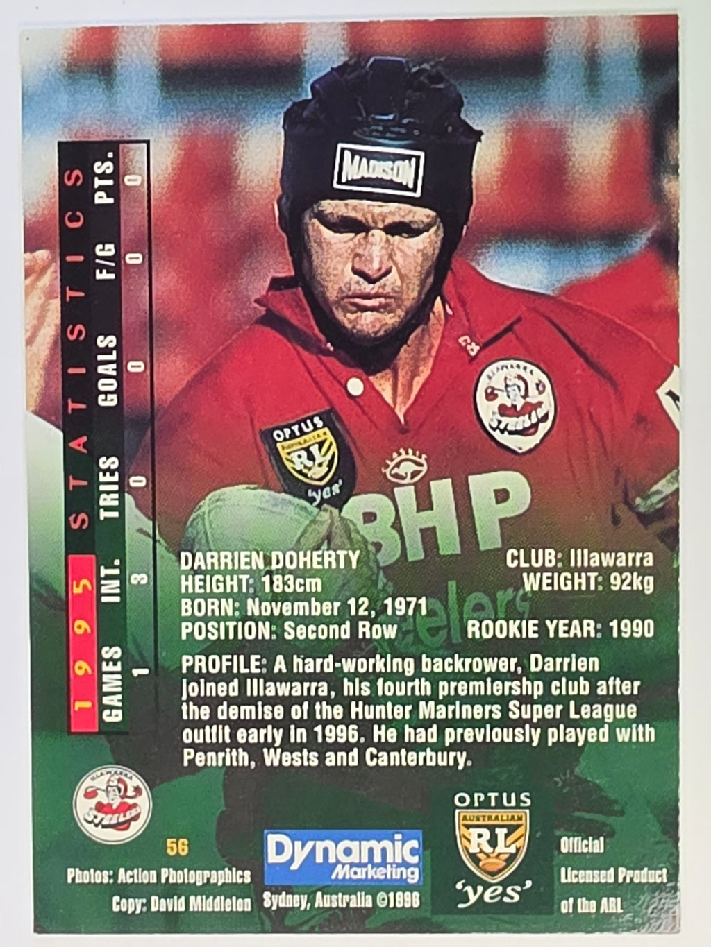 NRL 1996 Dynamic Series 2 Base Card #056 Darren Doherty Illawarra Steelers