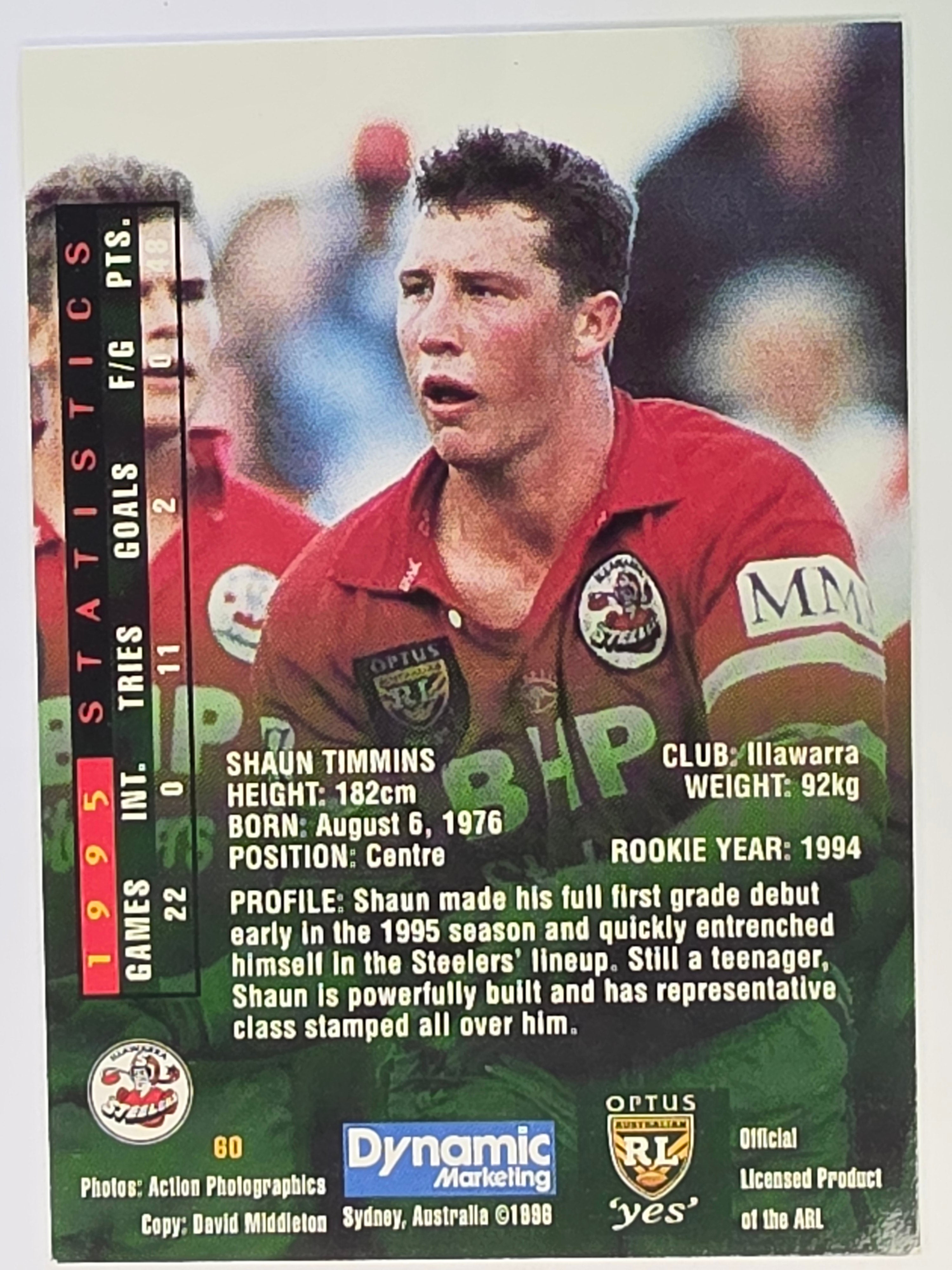 NRL 1996 Dynamic Series 2 Base Card #060 Shaun Timmins Illawarra Steelers