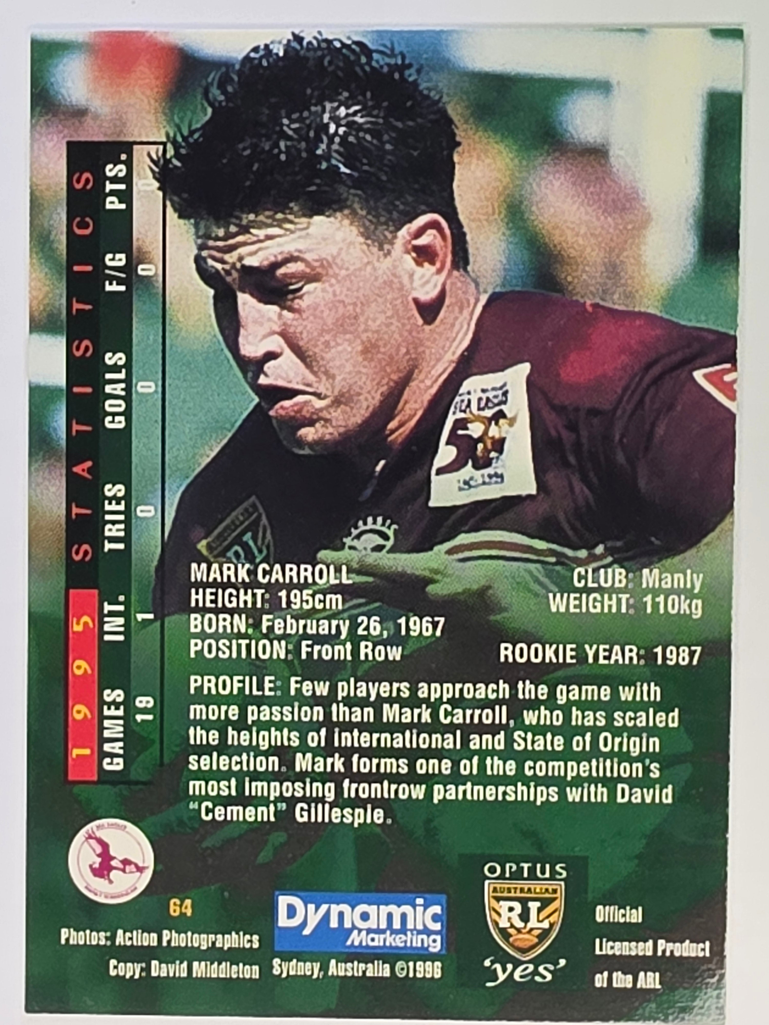 NRL 1996 Dynamic Series 2 Base Card #064 Mark Carroll Manly Warringah Sea Eagles