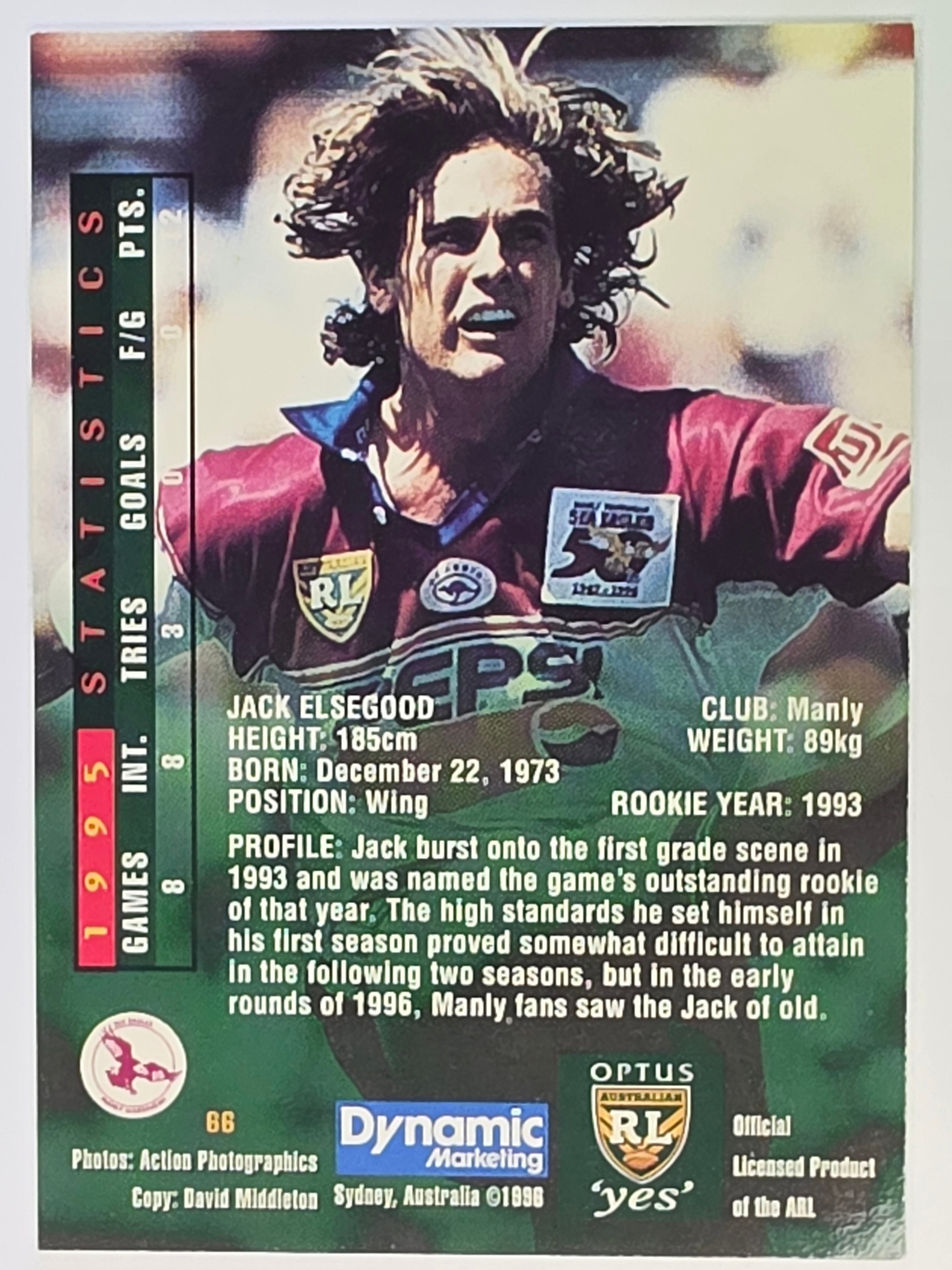 NRL 1996 Dynamic Series 2 Base Card #066 Jack Elsegood Manly Warringah Sea Eagles