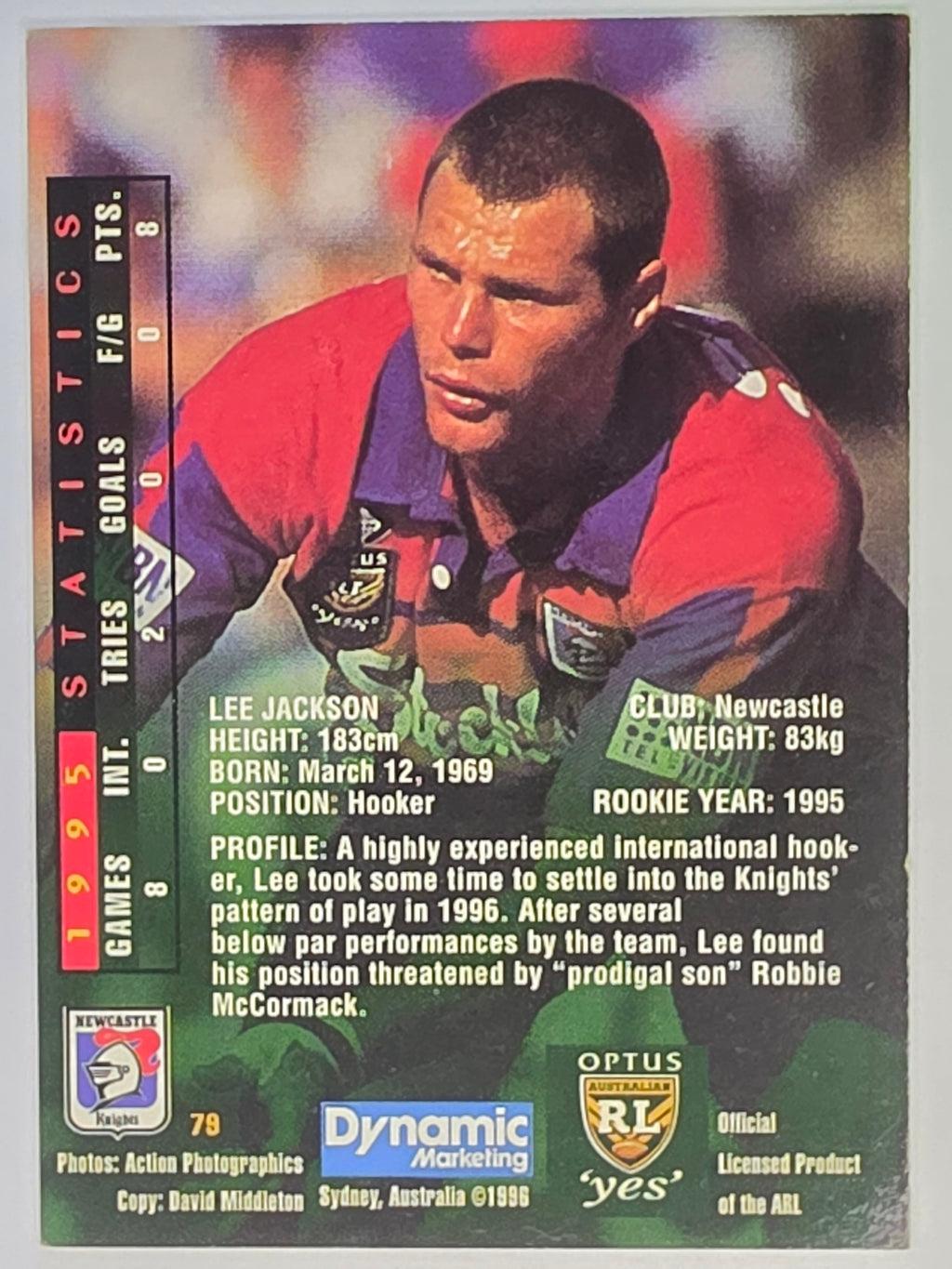 NRL 1996 Dynamic Series 2 Base Card #079 Lee Jackson Newcastle Knights