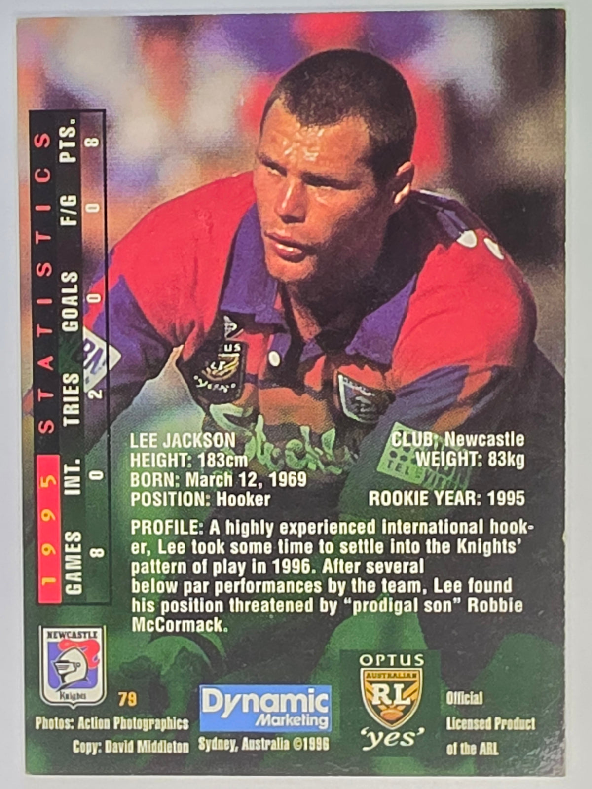 NRL 1996 Dynamic Series 2 Base Card #079 Lee Jackson Newcastle Knights