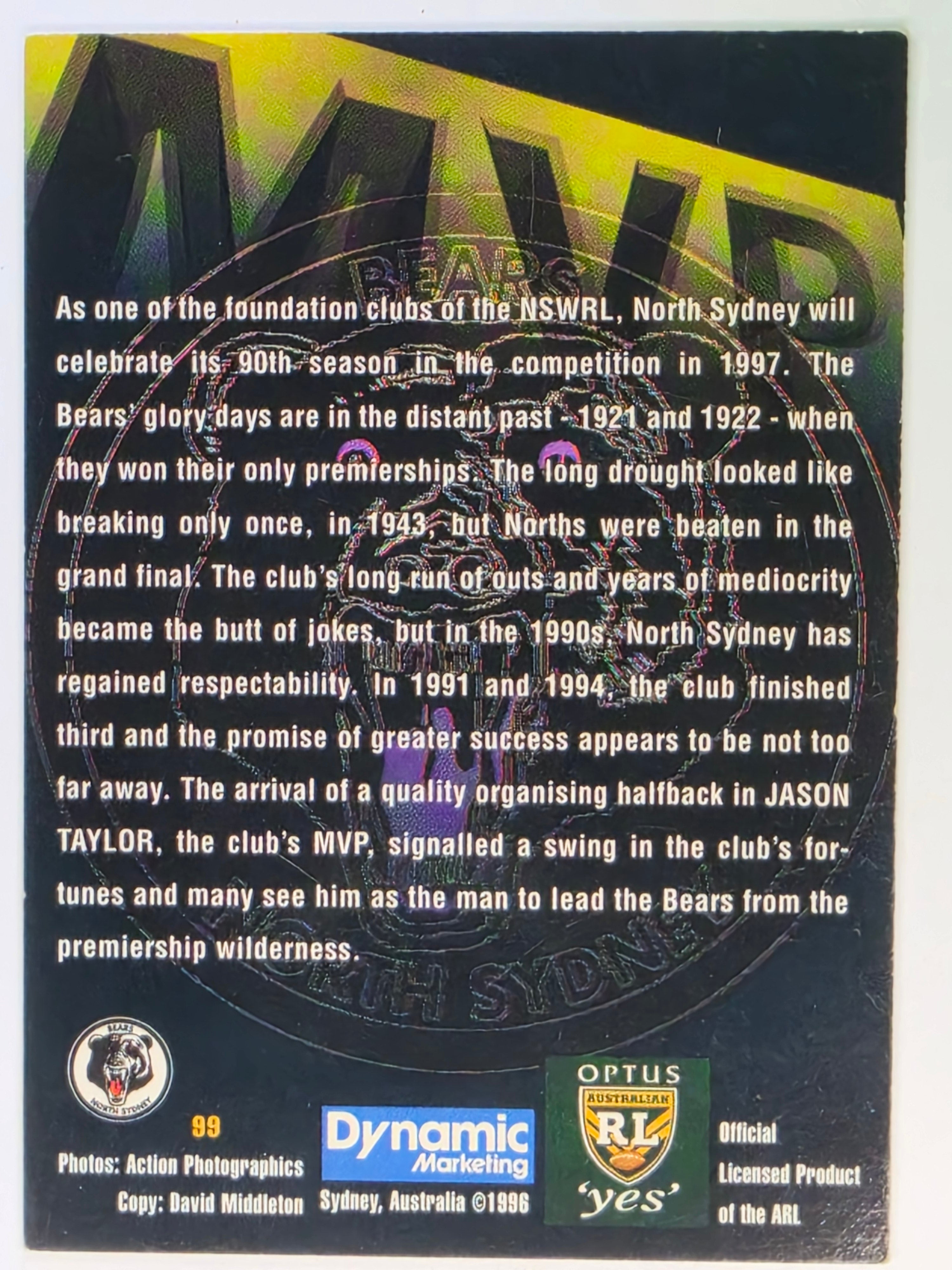 NRL 1996 Dynamic Series 2 Base Card #099 Jason Taylor North Sydney Bears