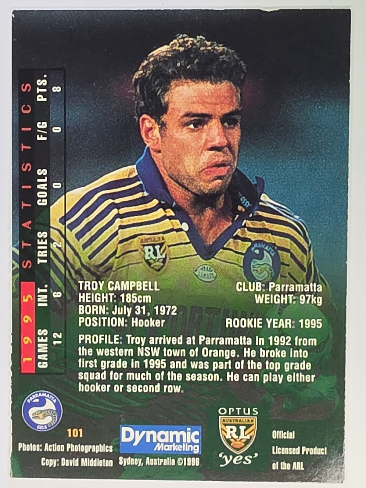 NRL 1996 Dynamic Series 2 Base Card #101 Troy Campbell Parramatta Eels