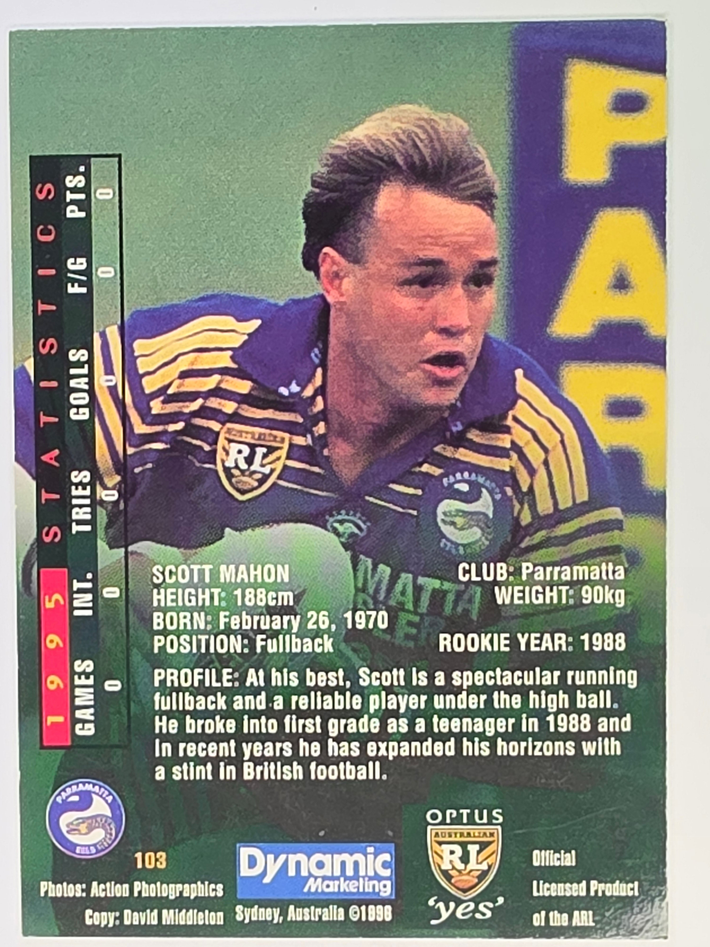 NRL 1996 Dynamic Series 2 Base Card #103 Scott Mahon Parramatta Eels