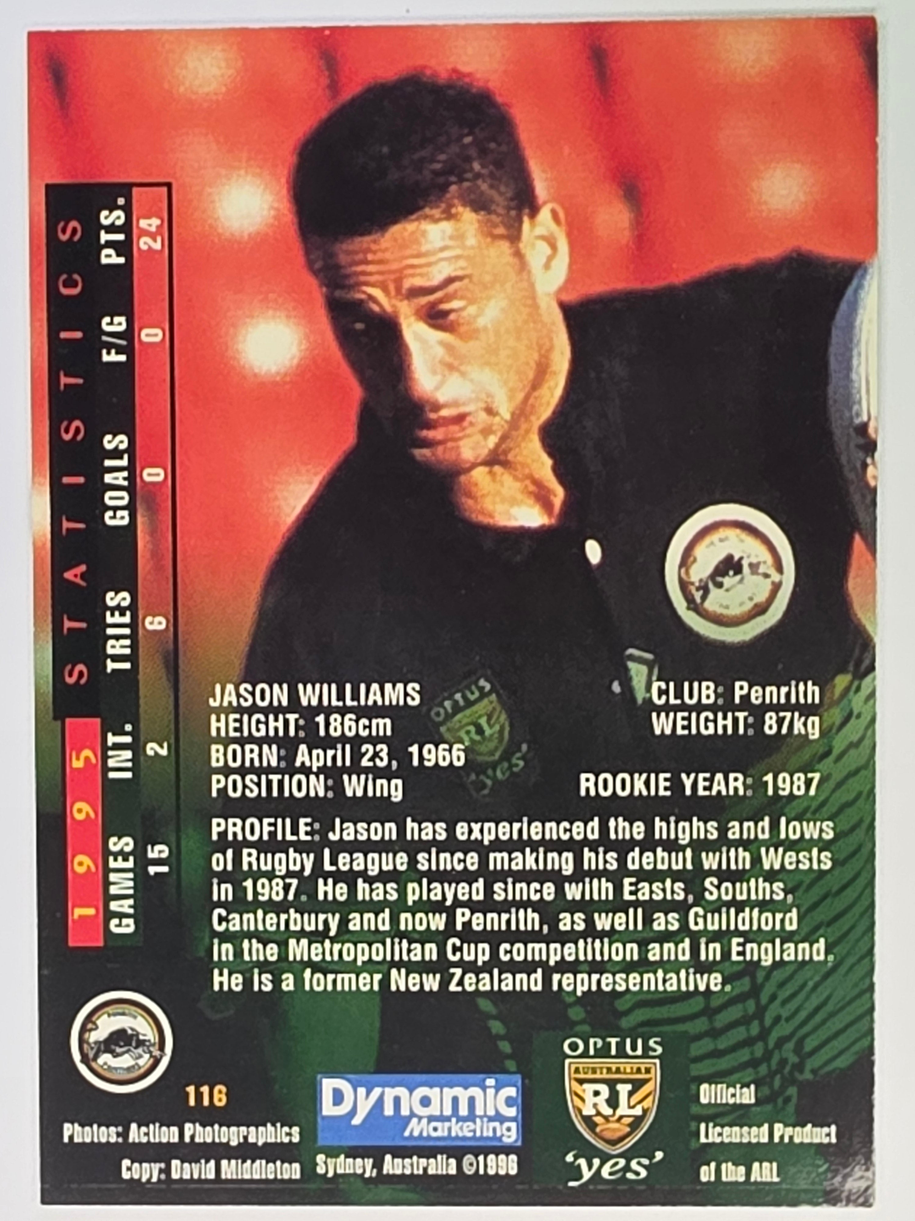 NRL 1996 Dynamic Series 2 Base Card #116 Jason Williams Penrith Panthers
