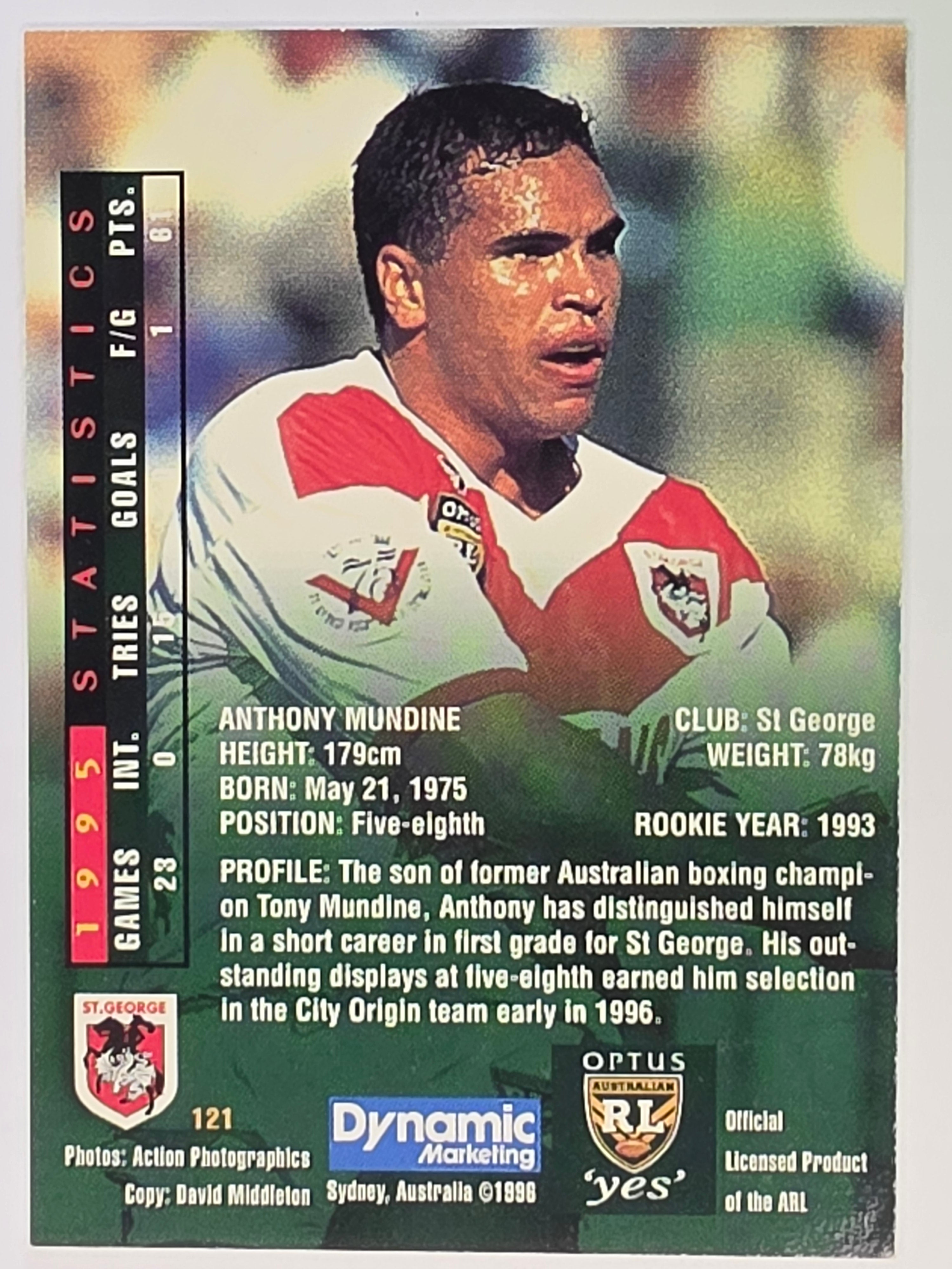 NRL 1996 Dynamic Series 2 Base Card #121 Anthony Mundine St George Dragons