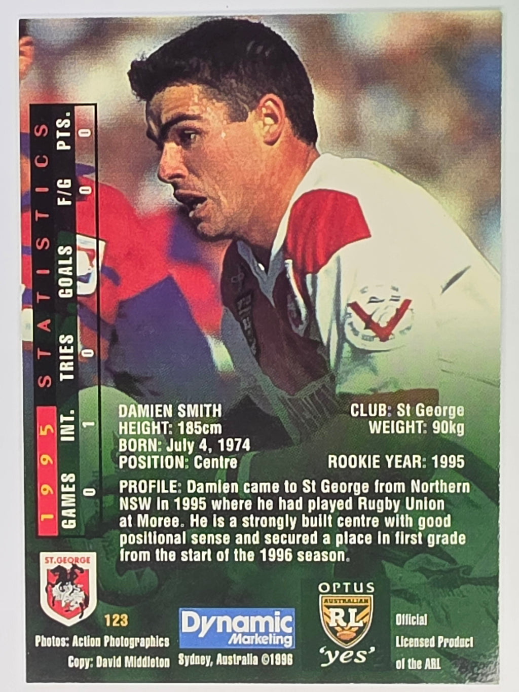 NRL 1996 Dynamic Series 2 Base Card #123 Damien Smith St George Dragons
